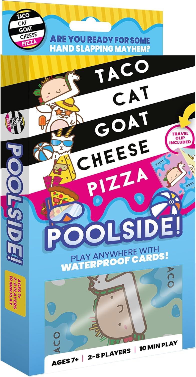 HotTaco Cat Goat Cheese Pizza Pool Edition Wildly Entertaining Waterproof Card Game for Outdoor Game Days | Easy to Play with 10 Minute Rounds | Fun for Kids, Teens, Adults, and Families | 2-8 Players