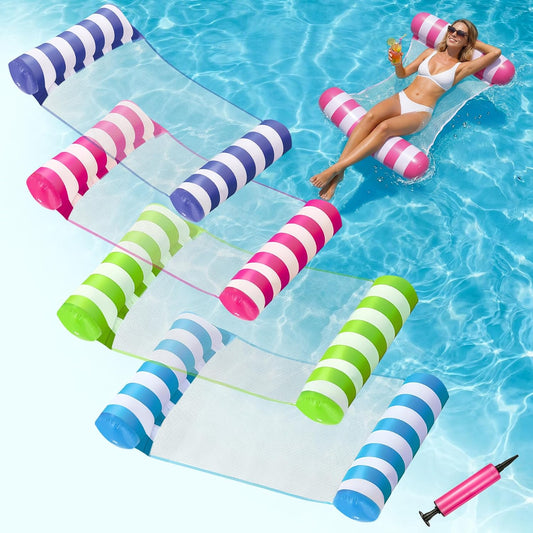 Hot4 Pack Inflatable Pool Floats, OKSUWATER 4-in-1 Water Hammock, Pool Floats Adult Size for Swimming Pool Party Summer Lake Water Fun