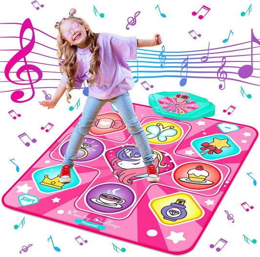 Hot Kusntin Dance Mat, Dance Mixer Rhythm Step Play Mat, Pink Dance Pad with LED Lights, Adjustable Volume, Built-in Music, 5 Game Modes, Xmas Birthday Gifts for 3-10 Years Girls Toys (Multicolor)