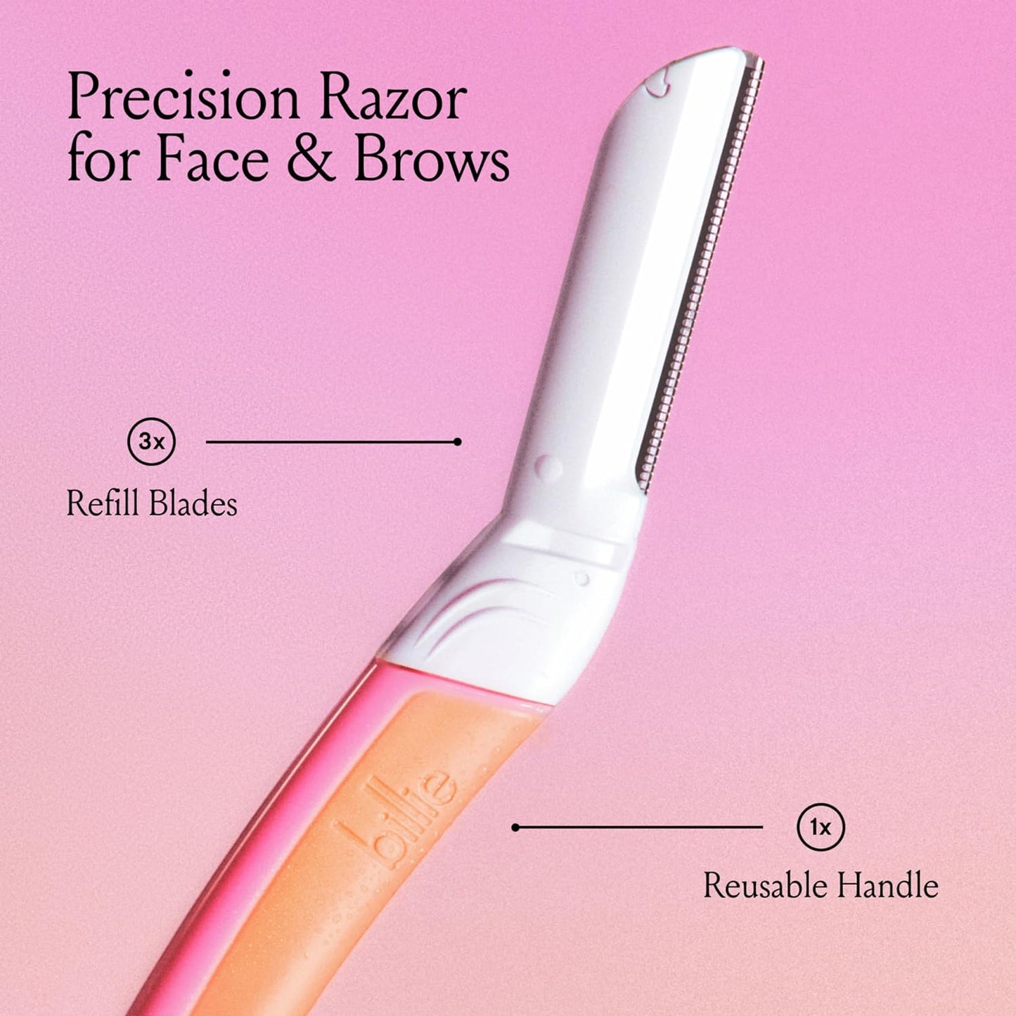 HotBillie - Dermaplane Starter Kit - Reusable Handle + 3 Refill Blades - Remove Facial Hair + Perfectly Shape Brows - Dermatologist-Approved - Malibu