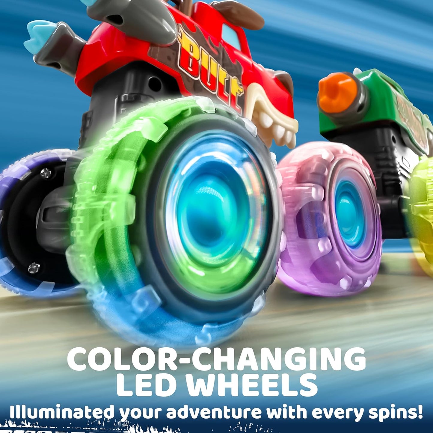 HotJOYIN 3 Pack Monster Truck Toy - Motion Activated Light Up Cars for Toddlers - Monster Glow Rover LED Wheels - Baby Boy Toys - Press and Go Dinosaur Trucks for Kids Boy Birthday Gifts