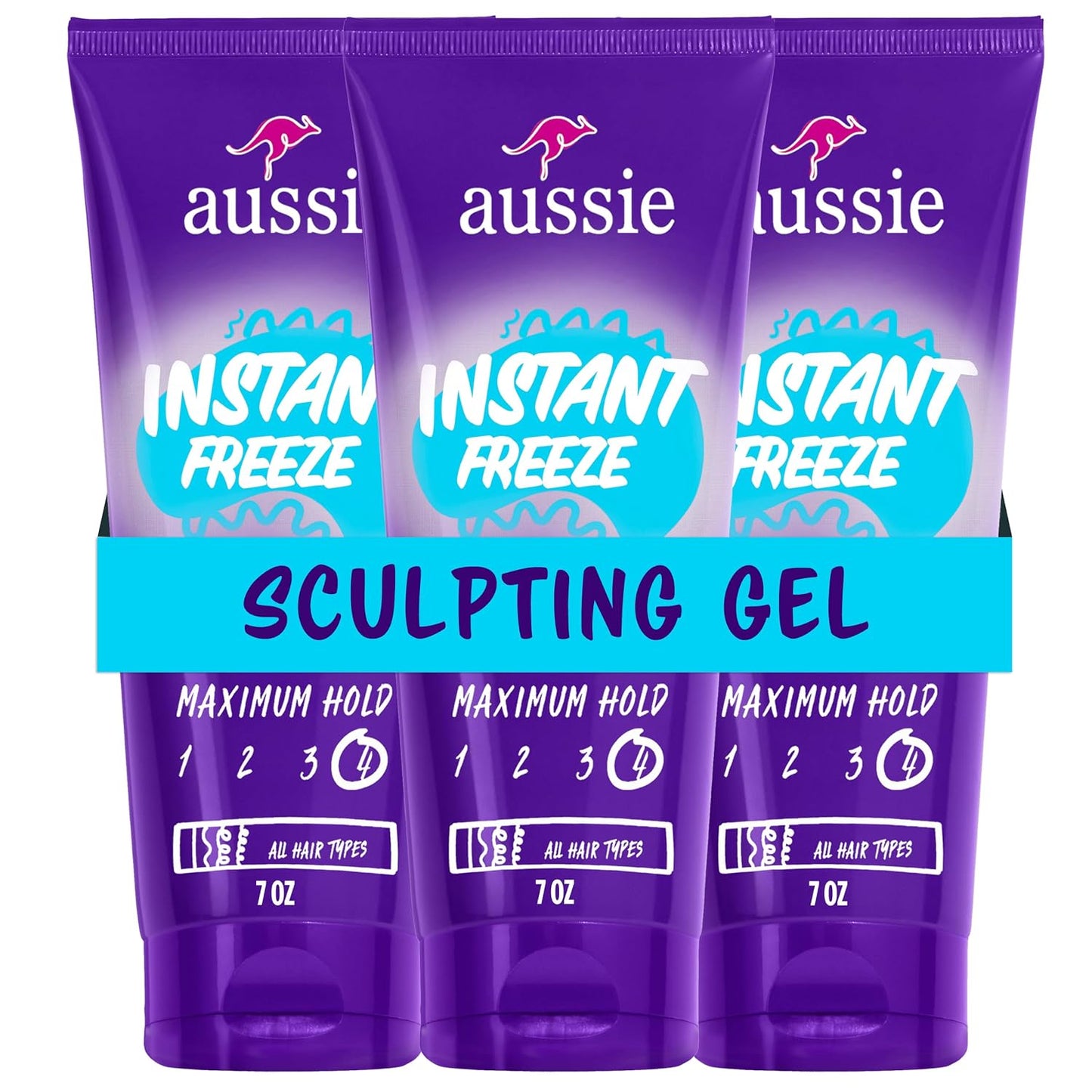 HotAussie Instant Freeze Sculpting Hair Gel, Maximum Hold, No Flaking, Long-Lasting, with Jojoba Oil, Sea Kelp, Australian Aloe, Frizz Control, Citrus Floral Scent, 7 Fl Oz Triple Pack