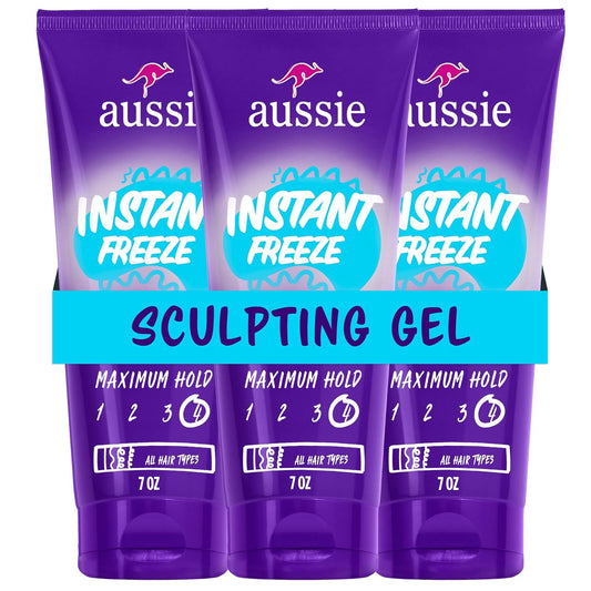 HotAussie Instant Freeze Sculpting Hair Gel, Maximum Hold, No Flaking, Long-Lasting, with Jojoba Oil, Sea Kelp, Australian Aloe, Frizz Control, Citrus Floral Scent, 7 Fl Oz Triple Pack