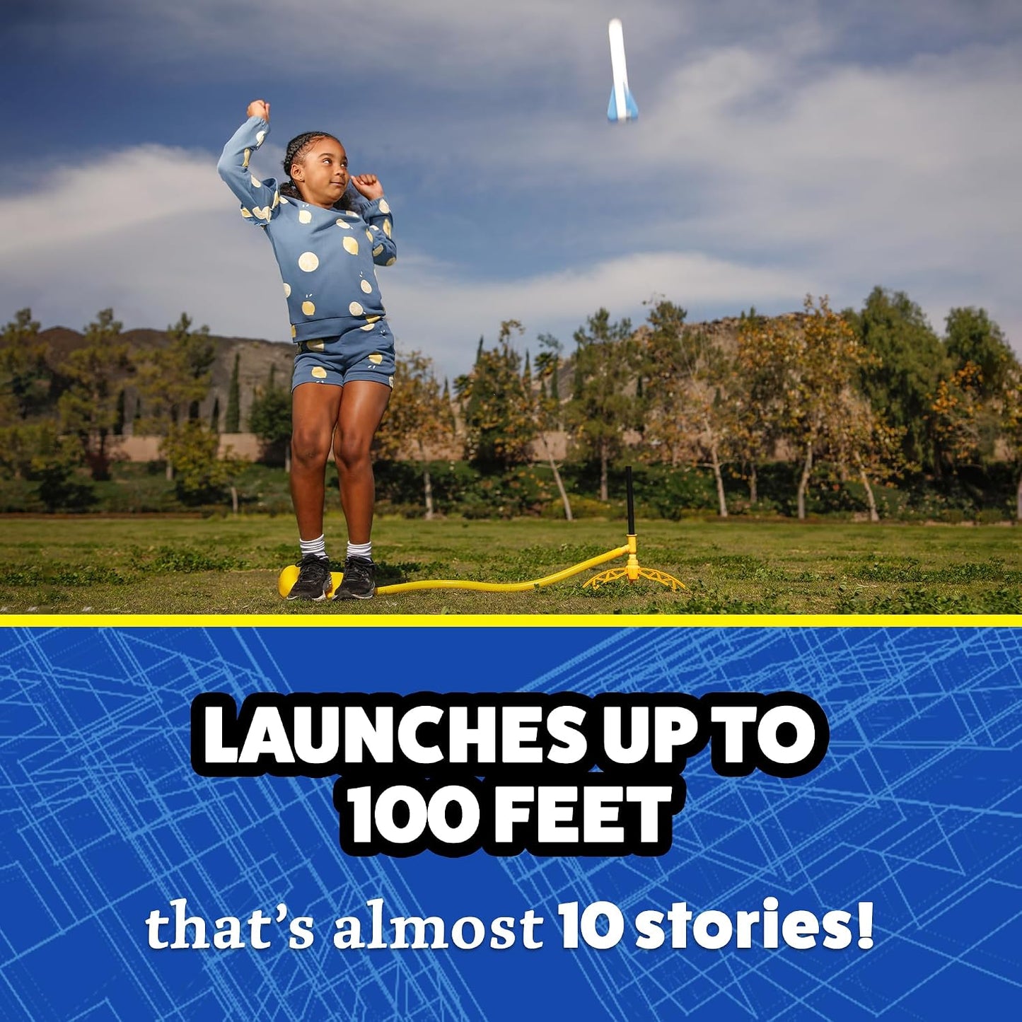 HotStomp Rocket Jr Glow Rocket Launcher for Kids, 4 Rockets - Glow in The Dark | Fun Outdoor Toys for Boys & Girls, Ages 3 & Up - Soft Foam Blaster Set Soars Up to 100ft - STEM Toys for Outside & Backyard
