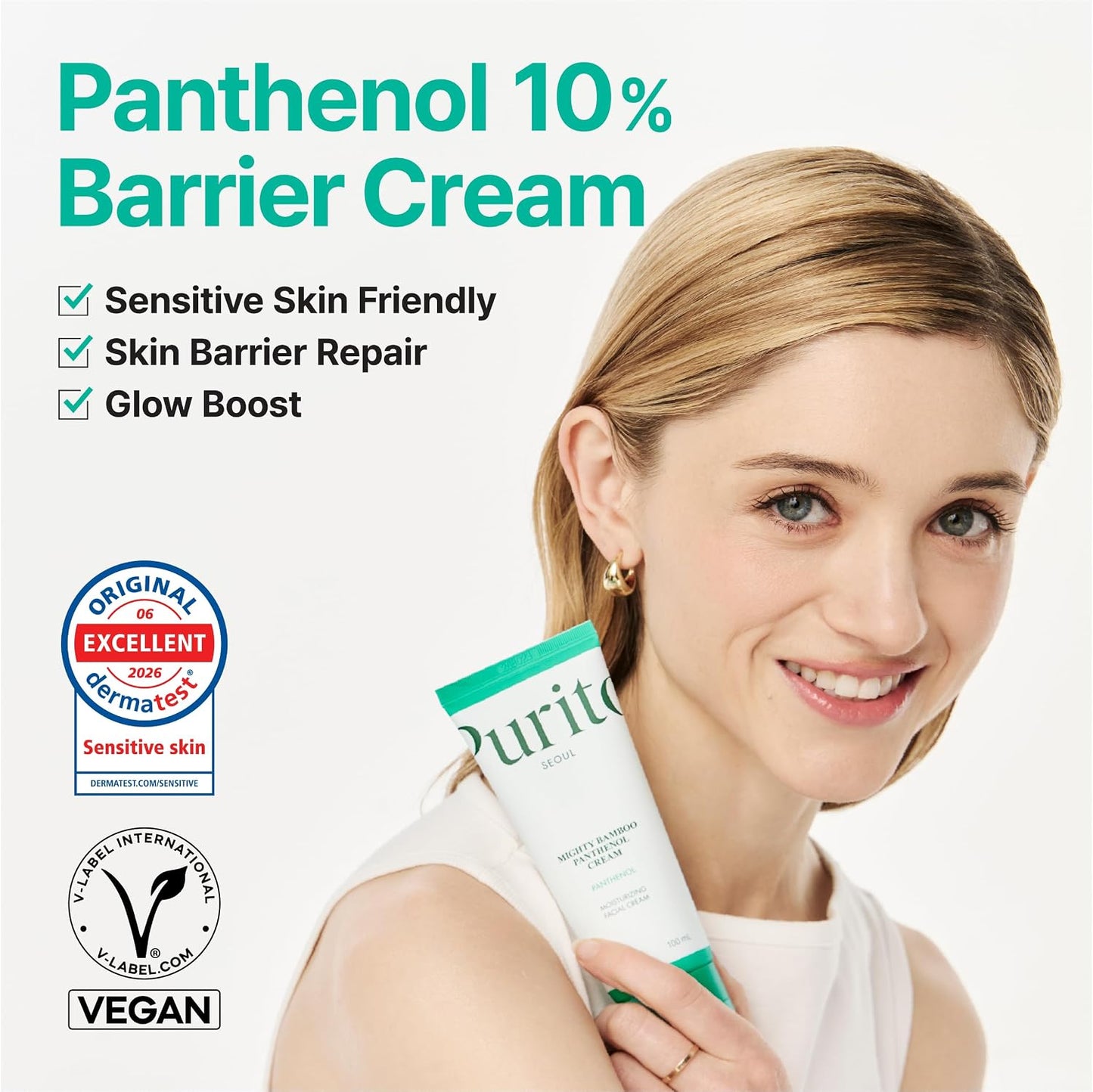 HotPURITO Panthenol 10% Barrier Cream | Face Moisturizer for Skin Barrier Repair | All skin types, sensitive and blemish-prone skin | Non-Comedogenic, Vegan | Korean Skincare, 100mL, 3.38 fl.oz