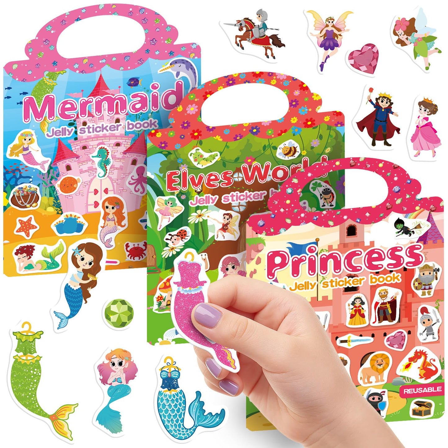 Hot6 Sets Reusable Sticker Book for Toddlers 3-6, Jelly Stickers Book for Kids, Travel Sticker Activity Toys for Childs 3 4 5 6 Years Girls & Boys Best Gifts