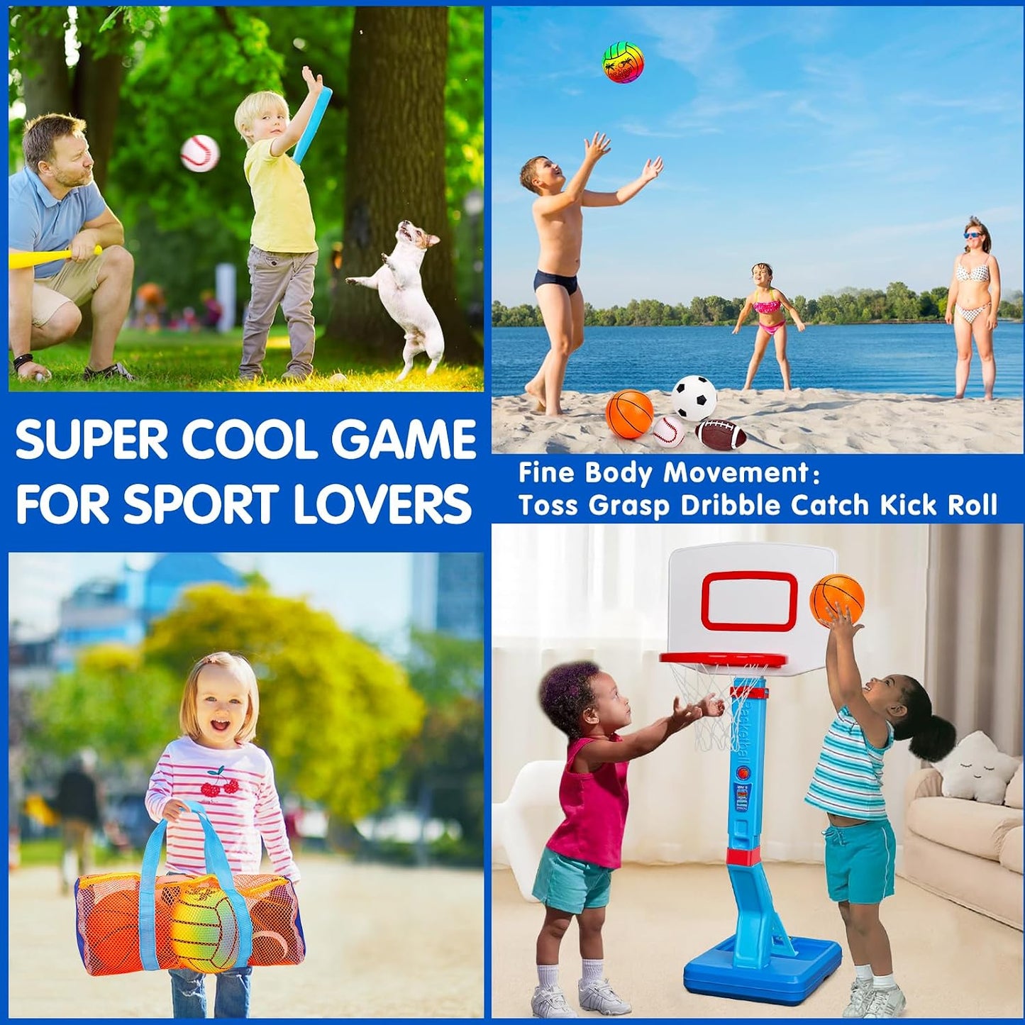 Hot 5 Pack Sports Balls for Toddlers 1-3 Outdoor Toys Football Soccer Basketball Baseball with Bag 1 2 Year Old Boy Toys Sport Bouncy Pool Balls Outside Playground Toddler 1-3 2-4 3-5 Birthday Boys Gifts
