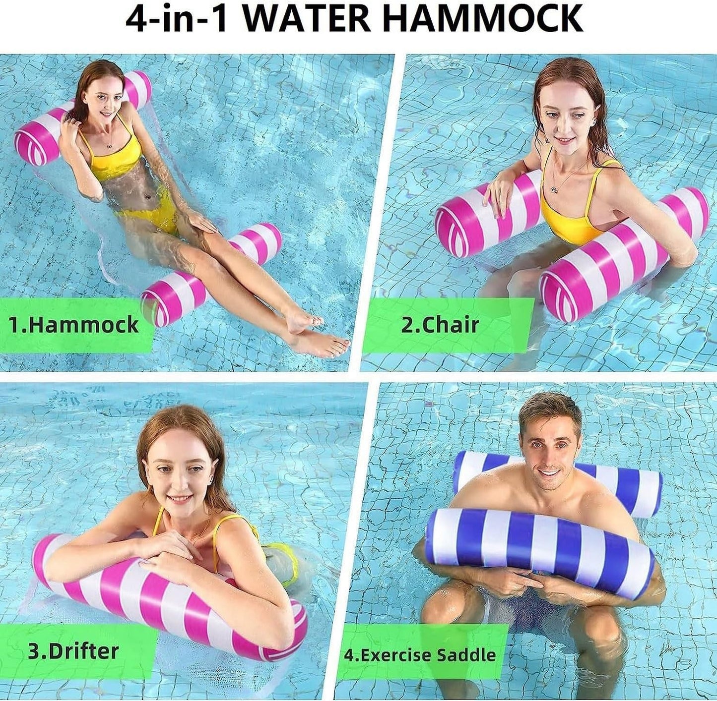 Hot2-Pack Swimming Pool Float Hammock, Multi-Purpose Inflatable Hammock Pool Hammock (Saddle, Lounge Chair, Hammock, Drifter), Water Hammock Lounge