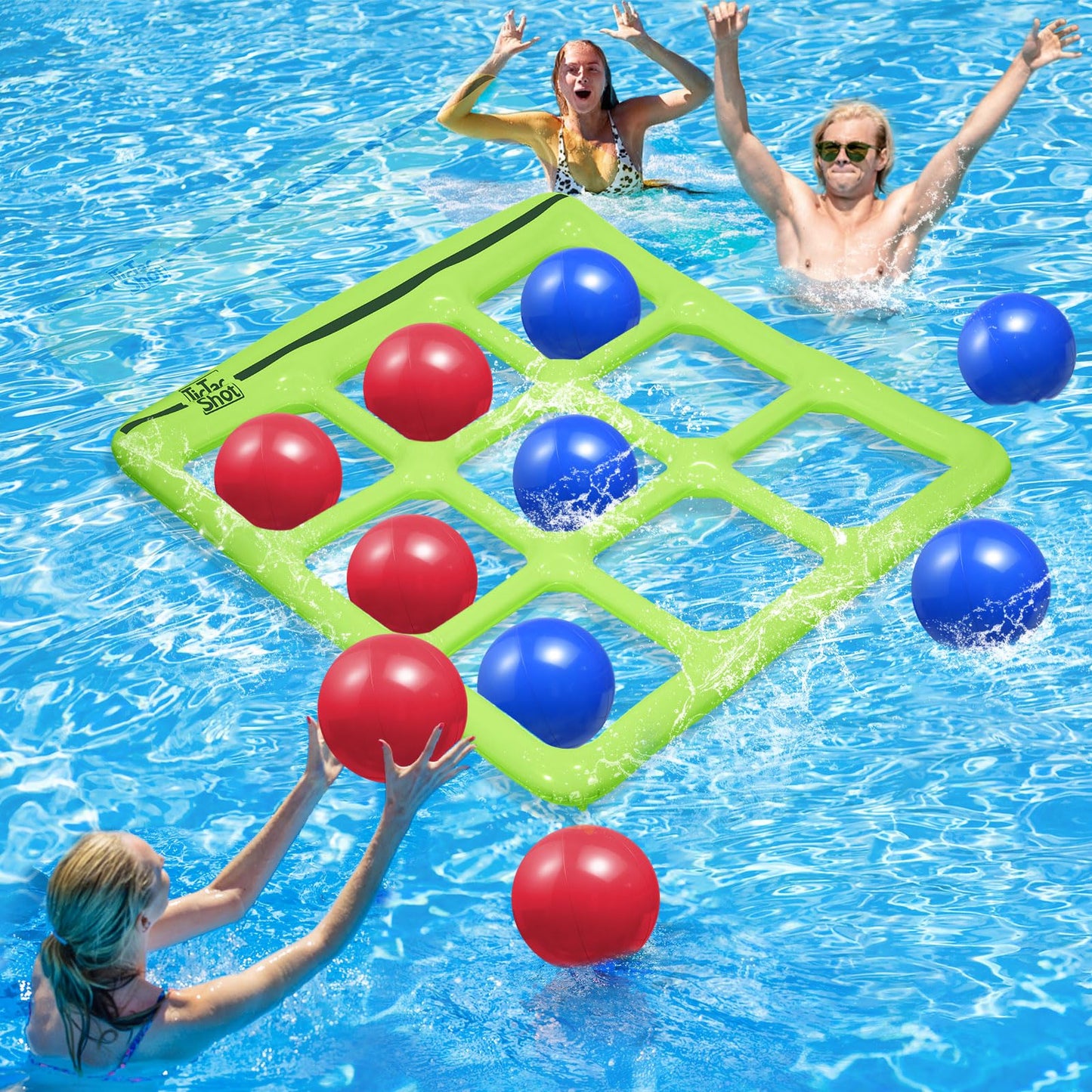 Hot TicTac Shot Pool Toys Games Set- Tic Tac Toe Inflatable Pool Toy with 10 Balls - for Adults Teens Kids 2-10 Players