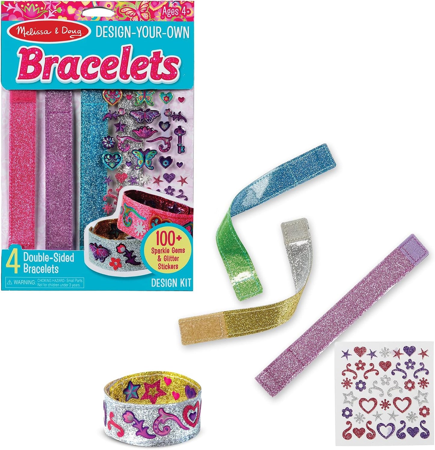 HotMelissa & Doug Design-Your-Own Bracelets with 100+ Sparkle Gem & Glitter Stickers, Kids Snap Bracelets, Stickers & Jewelry Crafts, Preschool Toys for Girls & Boys Ages 4+