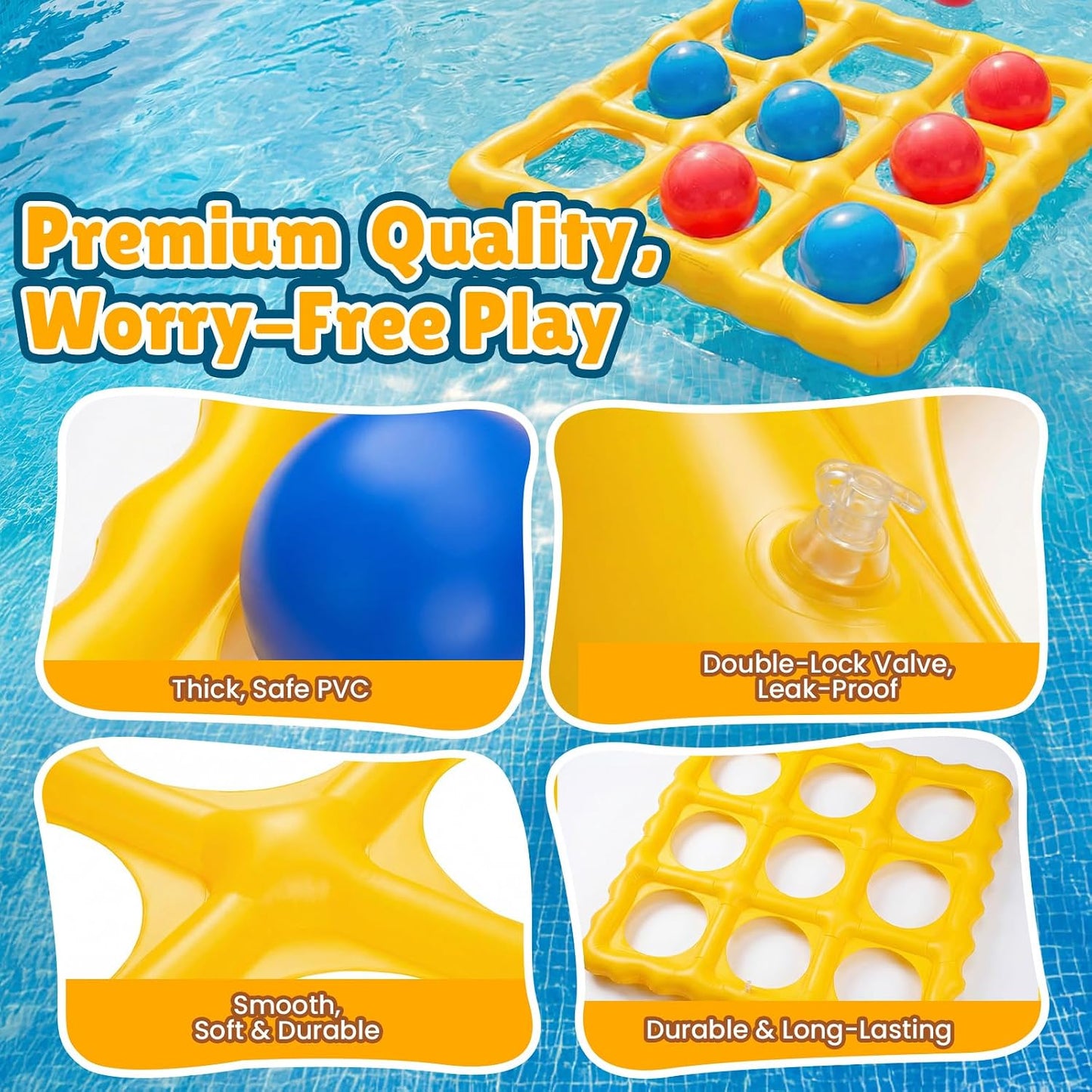 Hot Pool Toys Inflatable Tic-Tac-Toe Game Giant Outdoor Floating Game with 10 Balls Swimming Pool Games for Kids Adults Family 2-10 Players Yard Pool Beach Lawn Camping