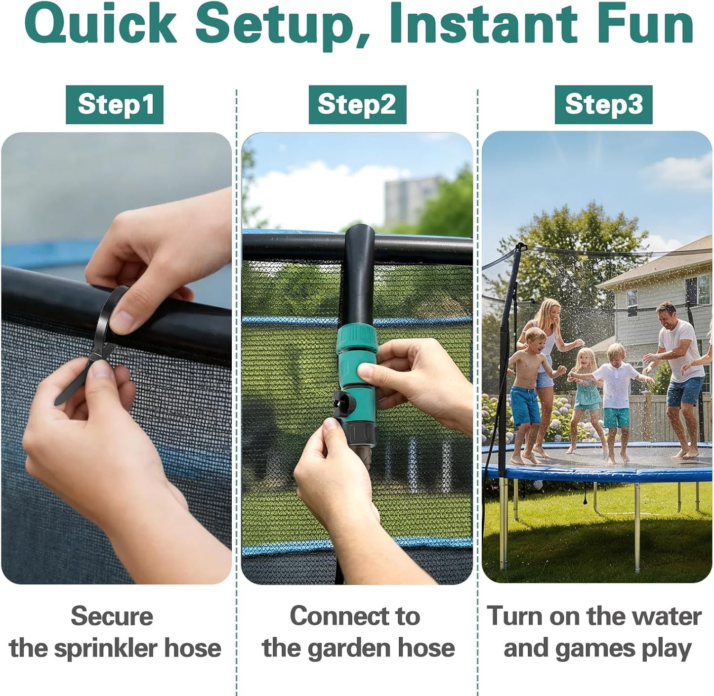 HotBobor Trampoline Sprinkler for Kids, Outdoor Trampoline Water Sprinklers, Backyard Summer Water Toys, Outside Trampoline Accessories for Yard Backyard Water Fun (39ft)