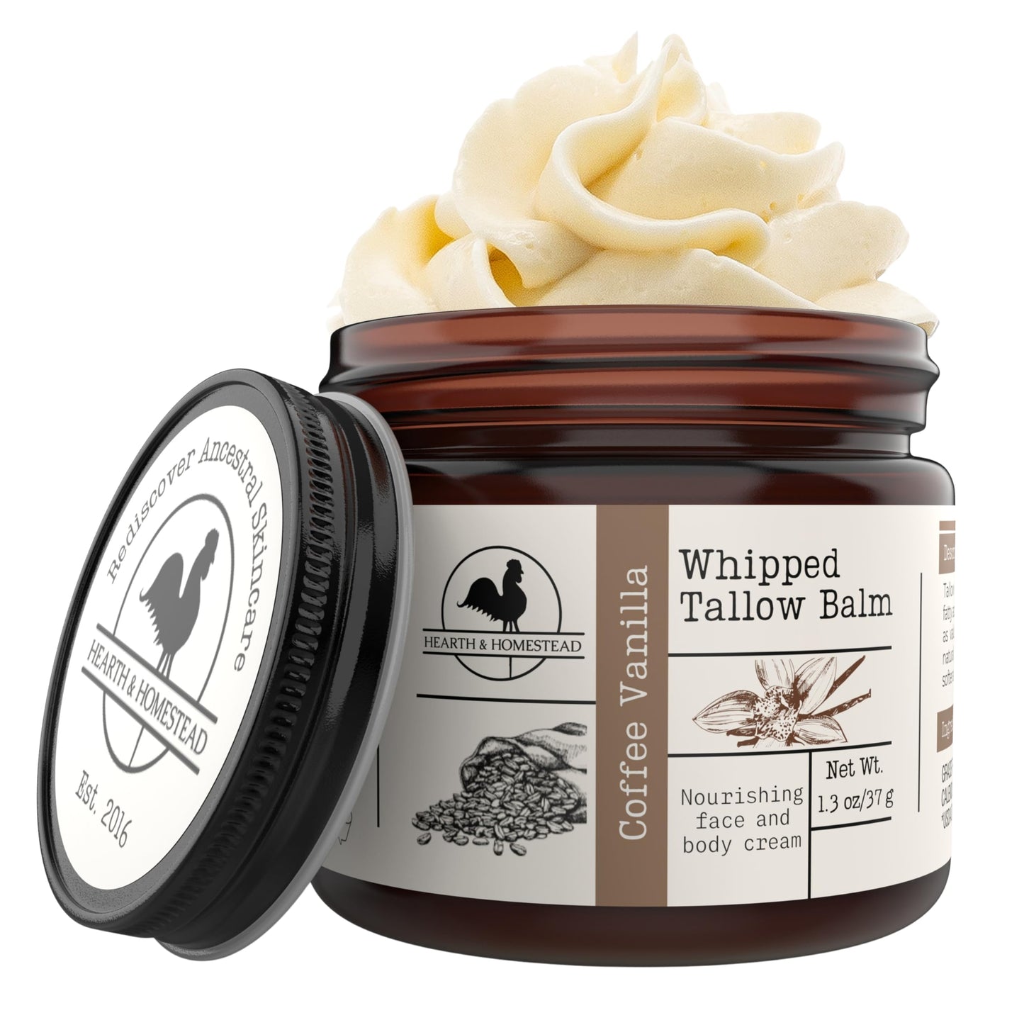 HotHearth & Homestead Whipped Beef Tallow for Skin & Face - 100% Grass Fed, Eczema Cream & Body Butter - Organic Olive Oil, Calendula & Rose - Lotion & Hand Moisturizer for Dry Skin, Unscented, 1.3oz