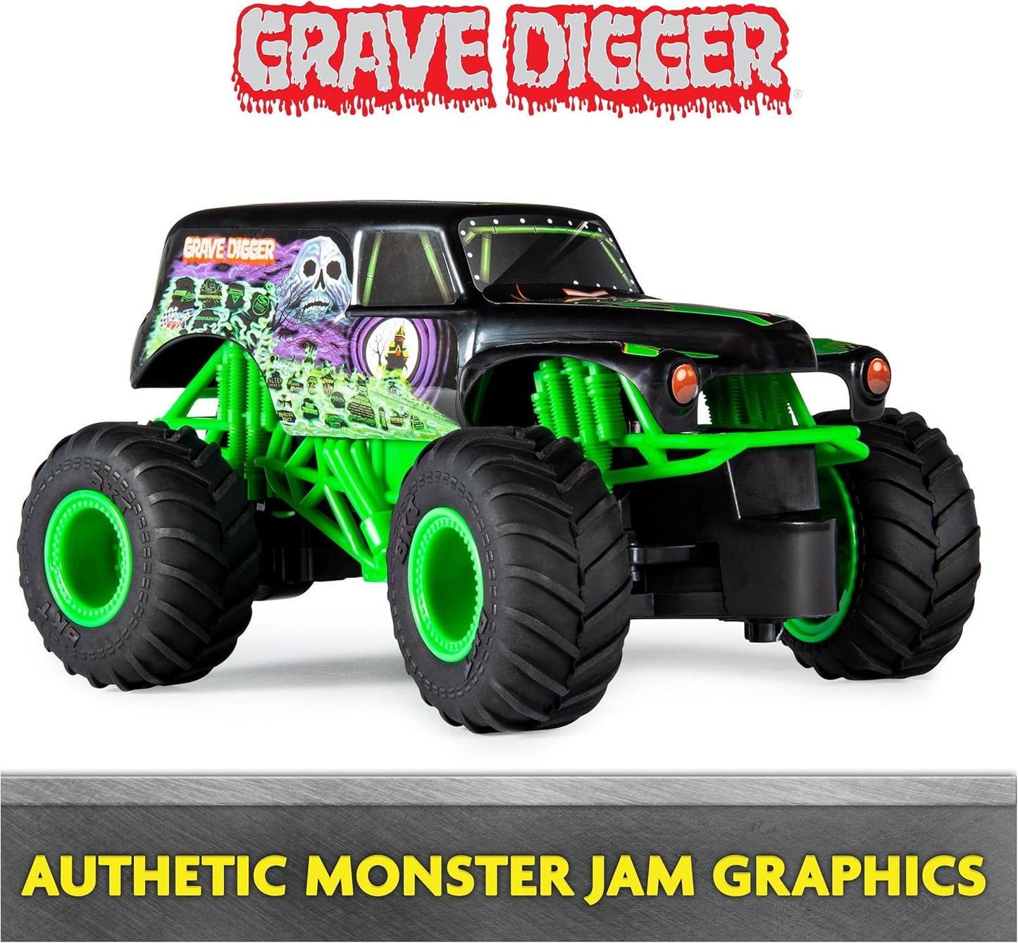 HotMonster Jam Official Grave Digger Remote Control Monster Truck, 1:24 Scale, 2.4 GHz, for Ages 4 and Up