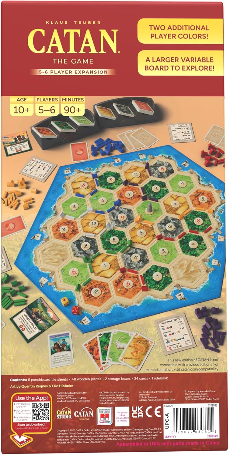 HotCATAN 5-6 Player Board Game Expansion (6th Edition) Strategy Game ADD-ON, Requires the CATAN Base Game (Sold Separately), Ages 10+, 5-6 Players, 90+ Minute Playtime