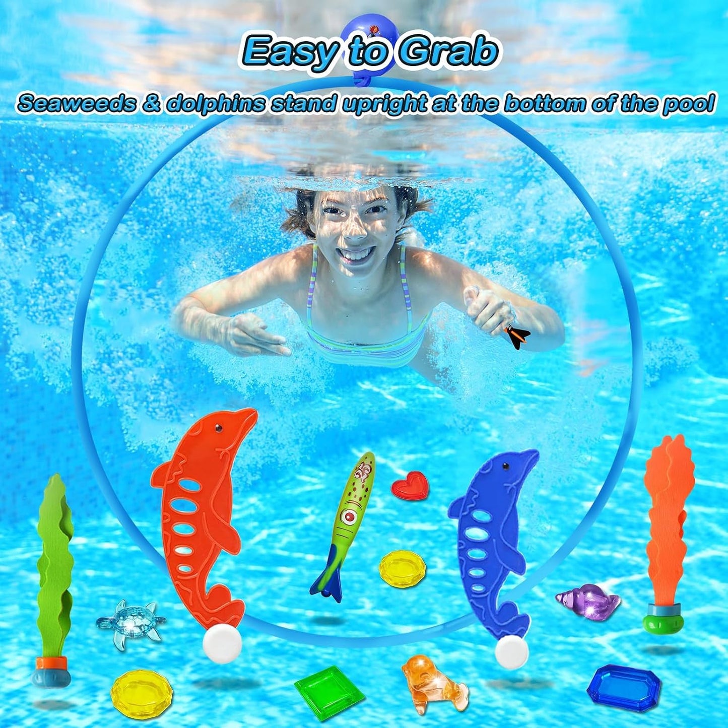 HotJasonwell Pool Toys Diving Rings - 28PCS Swim Thru Rings Pool Game Diving Toys with Dive Ring Underwater Treasures Torpedo Bandits Fish Toy Fun Water Swimming Toy for Boys Girls Kids Teens Adults