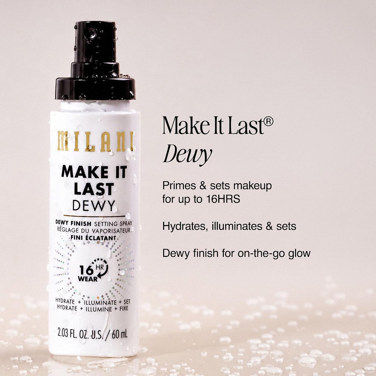 HotMilani Setting Spray + Primer, Make It Last Dewy - Dewy Finish Moisturizing Formula for Glow on the Go, Setting Spray for Makeup and Face Primer, Prime + Set + Hydrate, 2.03 Fl. Oz