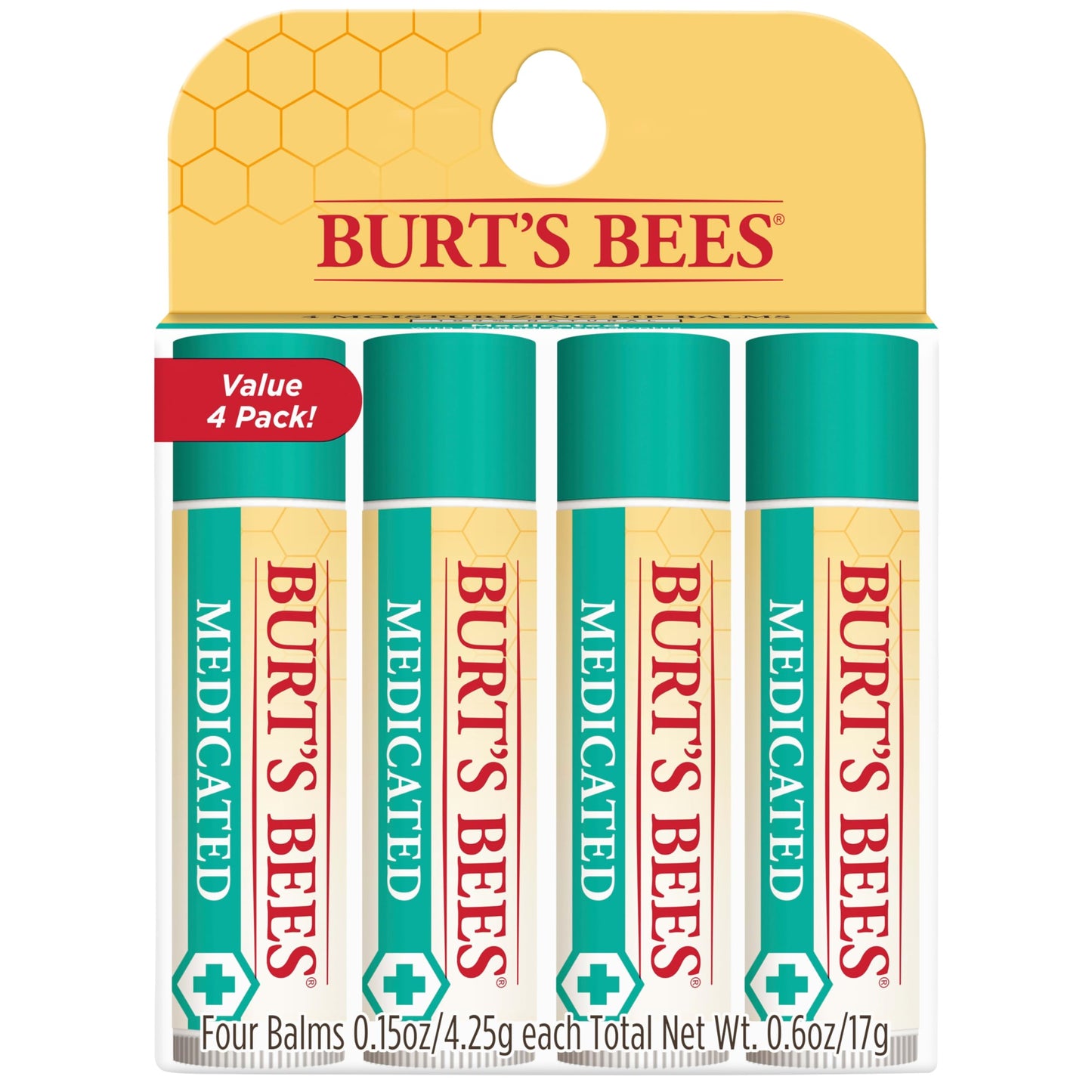 HotBurt's Bees Lip Balm, Moisturizing Lip Care, 100 Percent Natural Origin, Ultra Conditioning with Shea, Cocoa and Kokum Butter, 0.15 oz., Four Tubes