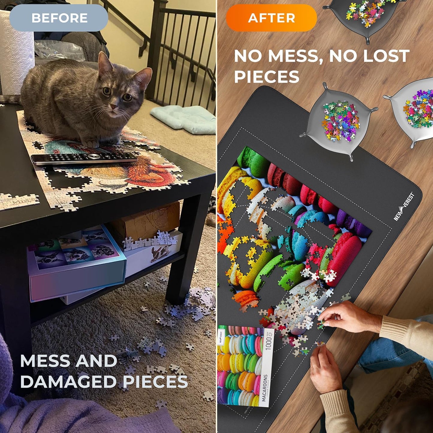 Hot The Original Newverest Jigsaw Puzzle Mat Roll Up, Saver Pad 46” x 26” Portable Keeper Up to 1500 Pieces with Non-Slip Rubber Bottom & Smooth Top + 3 Puzzle Sorting Trays & Travel-Friendly Storage Bag