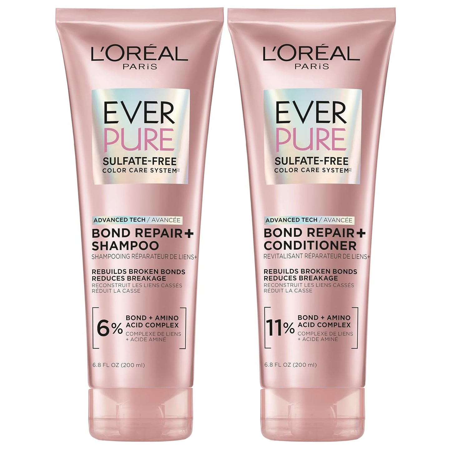 HotL'Oreal Paris Sulfate Free Bond Repair+ Shampoo and Conditioner Set with Bond + Amino Acid Complex, Strengthens and Repairs Damaged or Color Treated Hair, EverPure, 13.6 Fl Oz Set (Packaging May Vary)