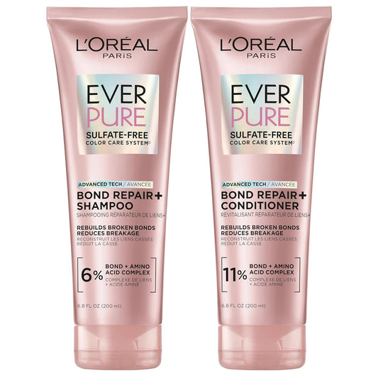 HotL'Oreal Paris Sulfate Free Bond Repair+ Shampoo and Conditioner Set with Bond + Amino Acid Complex, Strengthens and Repairs Damaged or Color Treated Hair, EverPure, 13.6 Fl Oz Set (Packaging May Vary)