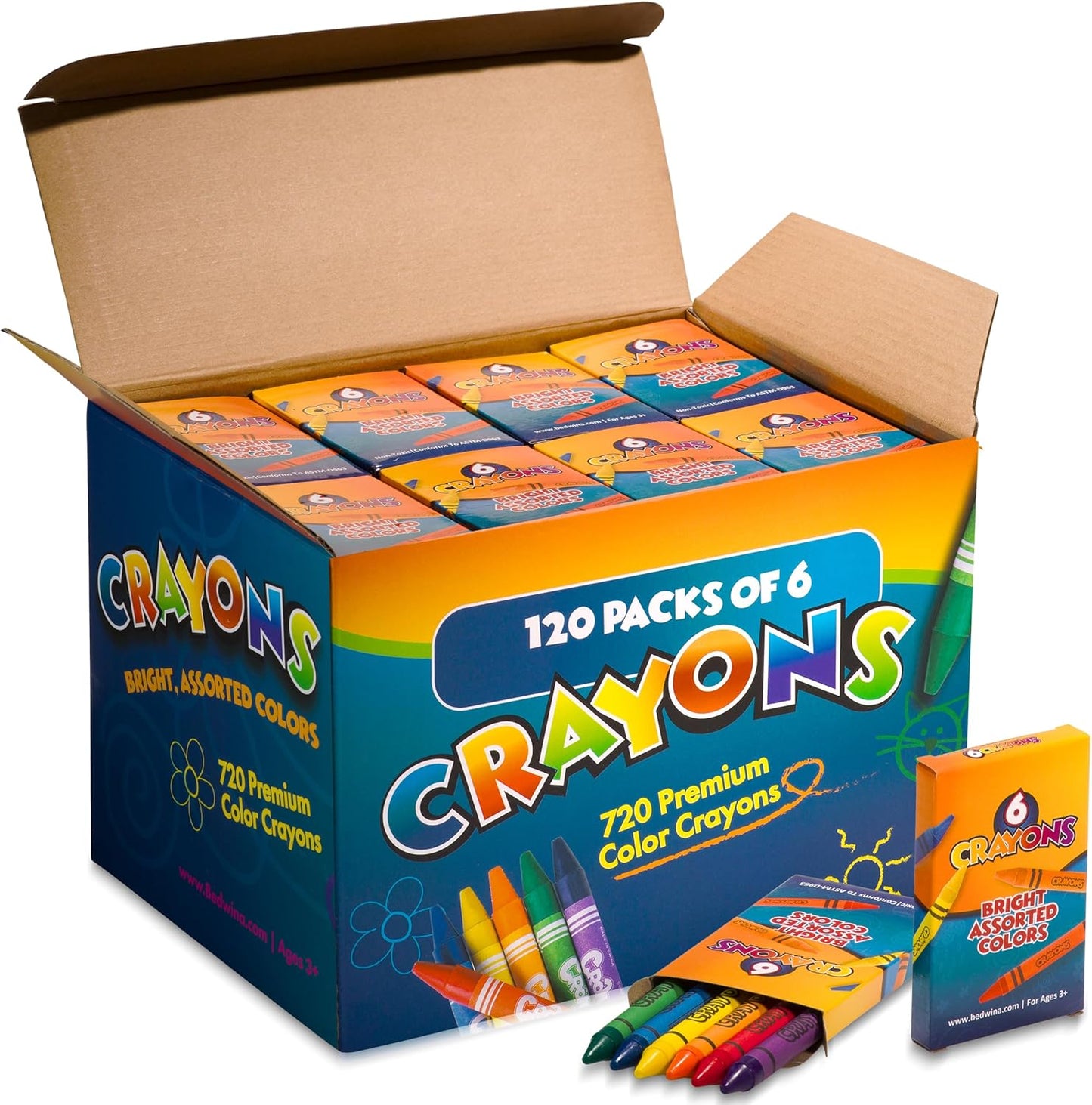 Hot Bedwina Bulk Crayons - Case of 120, 6-Packs Total 720 Crayons Bulk School Supplies for Kids, Toddlers, Teachers, Restaurants & Classrooms, Nontoxic Travel, Party Favors, Goody Bags, Stocking Stuffers