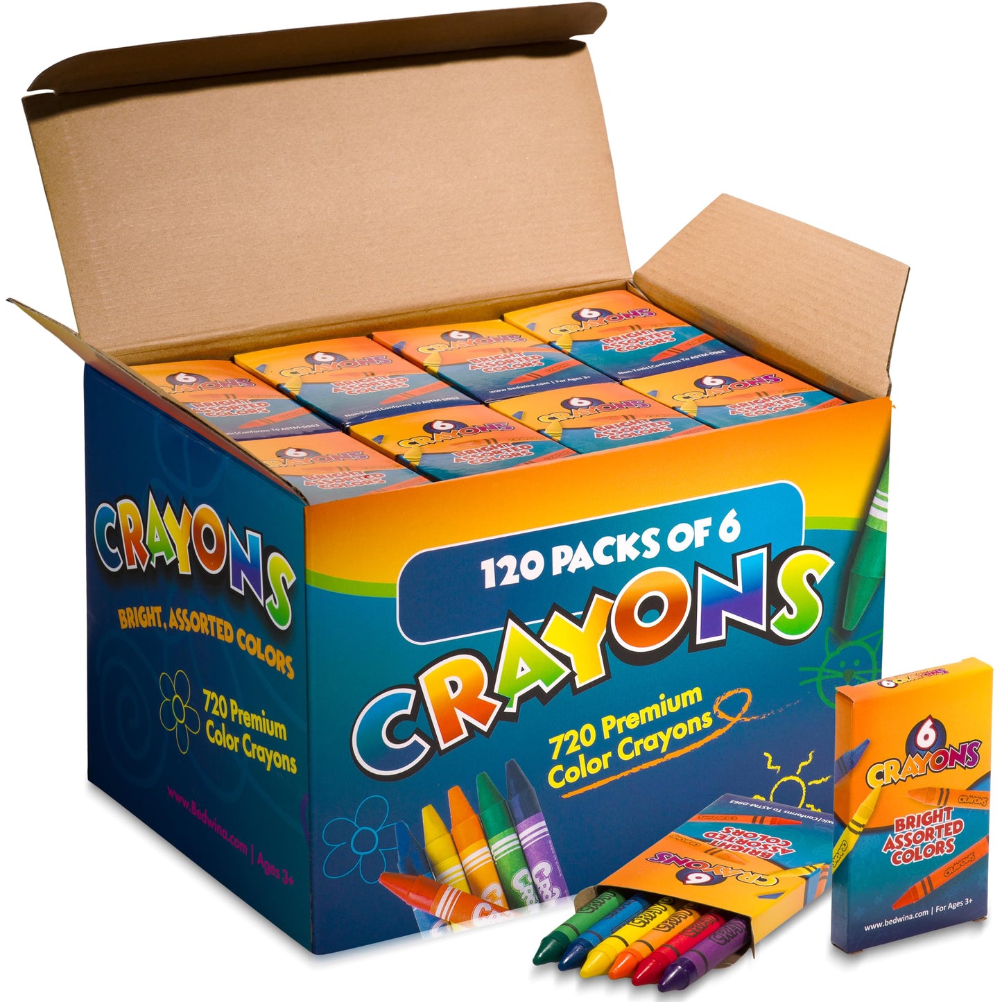 Hot Bedwina Bulk Crayons - Case of 120, 6-Packs Total 720 Crayons Bulk School Supplies for Kids, Toddlers, Teachers, Restaurants & Classrooms, Nontoxic Travel, Party Favors, Goody Bags, Stocking Stuffers