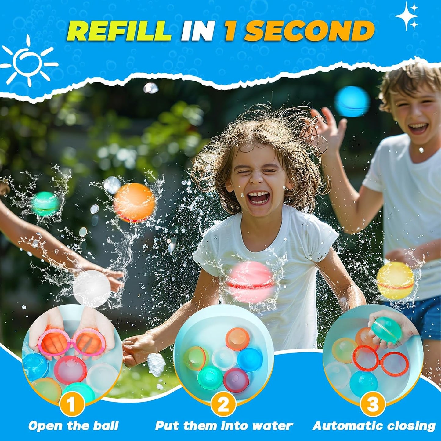 Hot 6 PCS Reusable Water Balloons, Refillable Magnetic Water Balls for Outdoor Games, Self Sealing Water Splash Bomb Quick Fill for Summer Fun, Pool Beach Toys for Kids Ages 3-12
