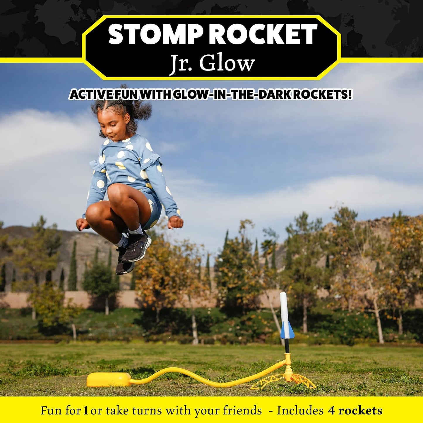 HotStomp Rocket Jr Glow Rocket Launcher for Kids, 4 Rockets - Glow in The Dark | Fun Outdoor Toys for Boys & Girls, Ages 3 & Up - Soft Foam Blaster Set Soars Up to 100ft - STEM Toys for Outside & Backyard