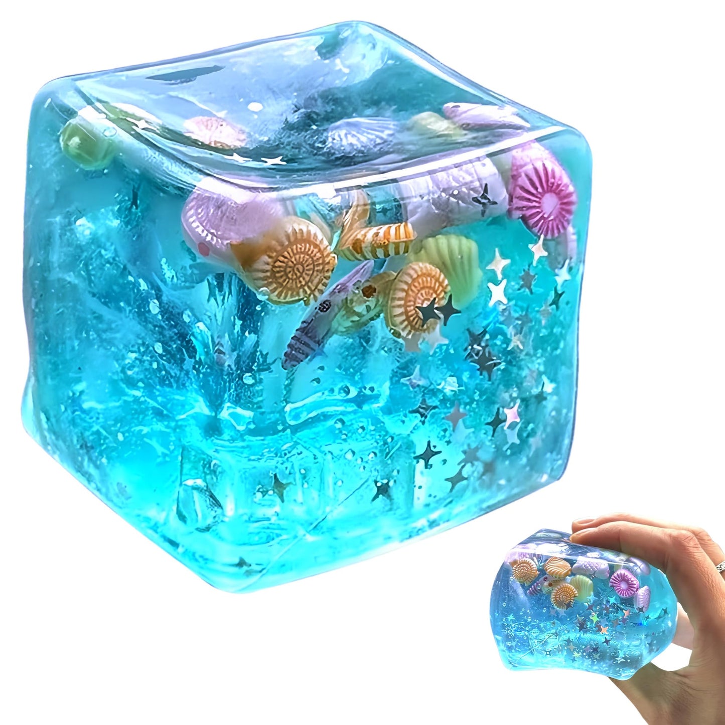 HotIce Cube Cube Fidget Toys - Sensory Toys for Adult with Real Sea Shells, Squishy Fidget Toy for ADHD, Anxiety Relief | Non-Toxic Squeeze Ball for Focus & Calm for School, Office