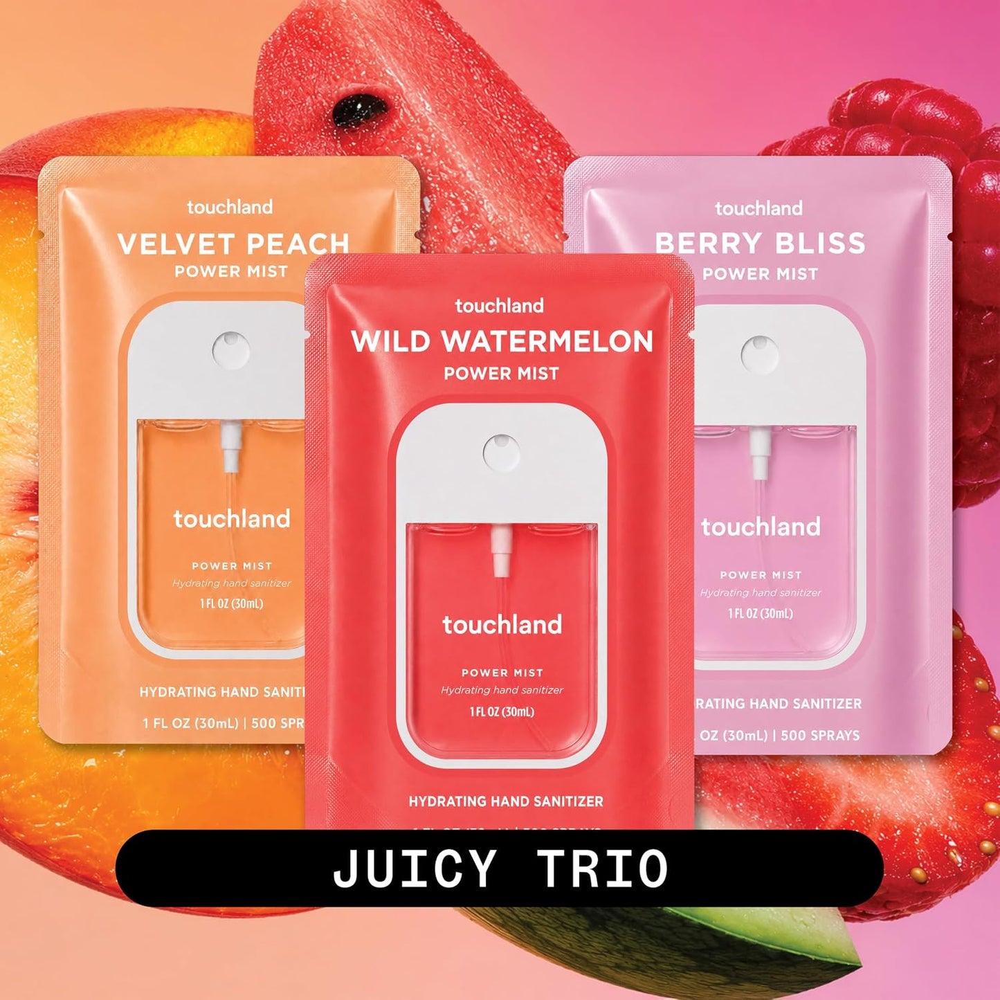 HotTouchland Juicy Trio Hydrating Hand Sanitizer Spray Set Travel Size