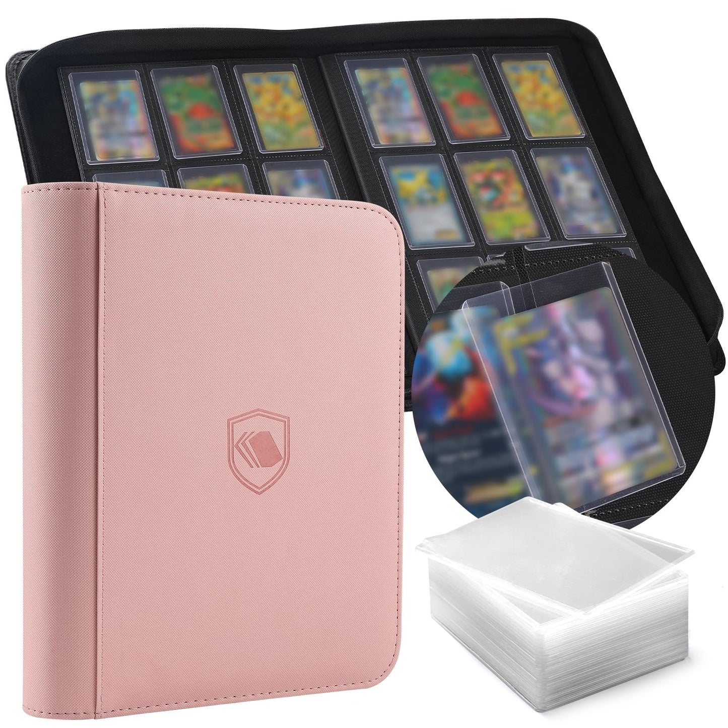 HotTop Loader Binder 9 Pocket, Holds 360 Toploaders, 100 Toploaders INCLUDED | Toploader Binder for 3" x 4" Rigid Toploaders, Trading Card Binder for TCG, MTG, Sport Cards, PU Leather Cover, Side Loading