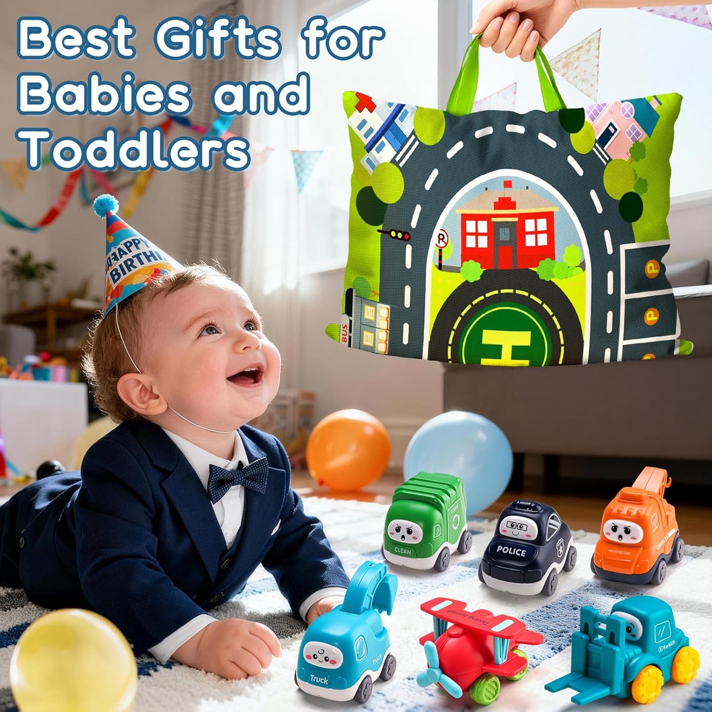 Hot Big Cartoon Truck Car Toys for 1 Year Old Boy with Playmat/Storage Bag|Baby and Toddler Toys 12-18 Months & Age 1-2|1st Birthday Gift for Baby Toys 1 Year Old
