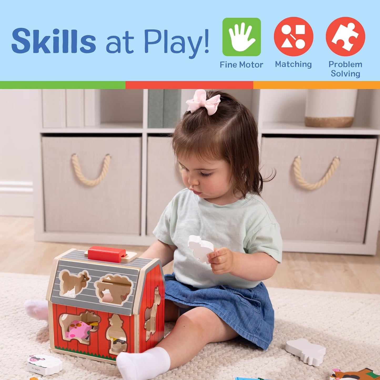 HotMelissa & Doug Take-Along Wooden Toy Barn, 11-Pc Portable Toddler Playset with Farm Animals & Pop-Up Roof, Preschool Learning Toys for Girls & Boys 2+