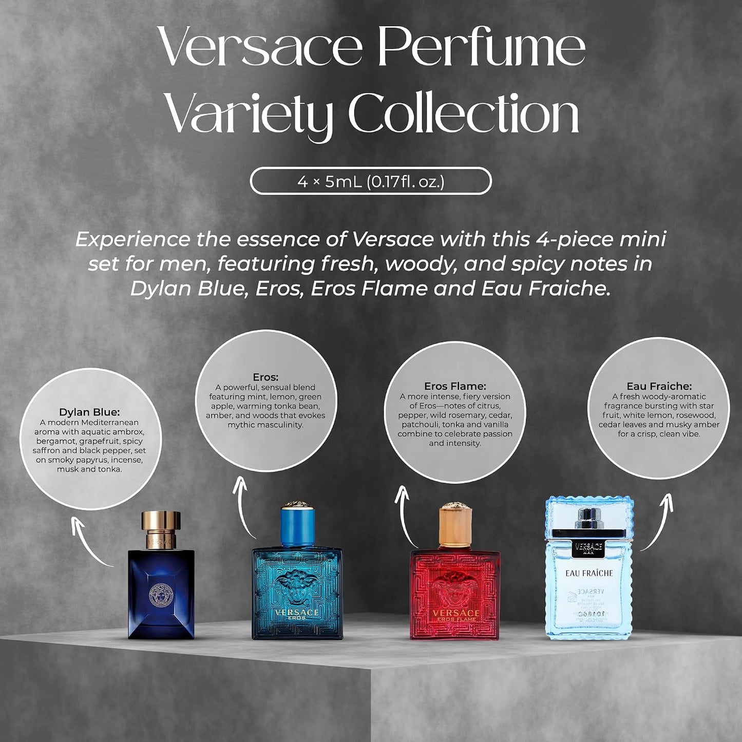 Hot Versace 4 Piece Mini Gift Set for Men | Includes Eros, Dylan Blue Pour Homme, Eau Fraiche, Eros Flame EDP, Mini Sampler Gift Set