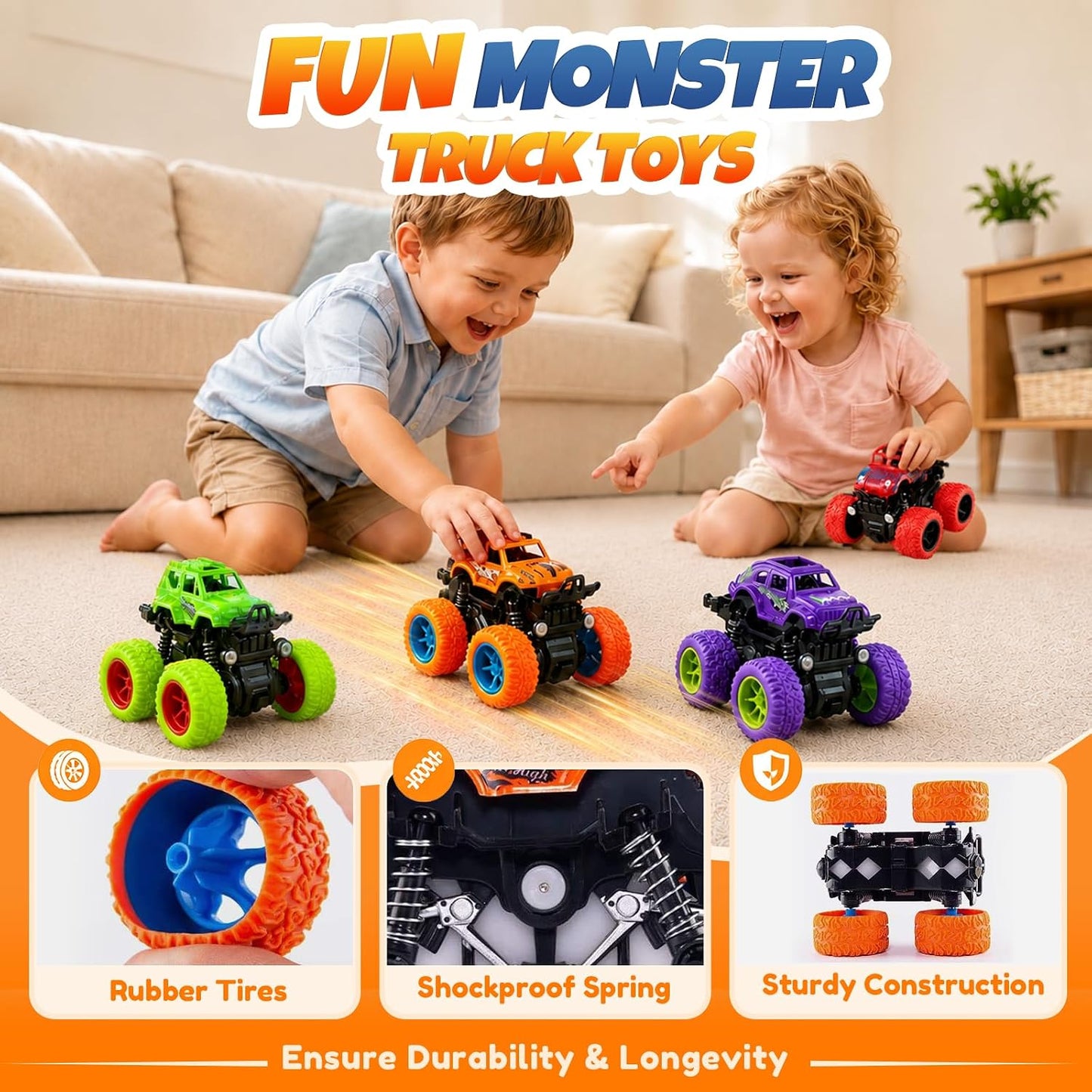 Hot 4 Pack Monster Trucks Toys for Boys 2 3 4 5 6 7 Year Old, Friction Powered Pull Back Car Toys for Toddlers Kids Ages 3-5 2-4 4-7, Best Birthday Christmas Party Gift for Boys and Toddlers