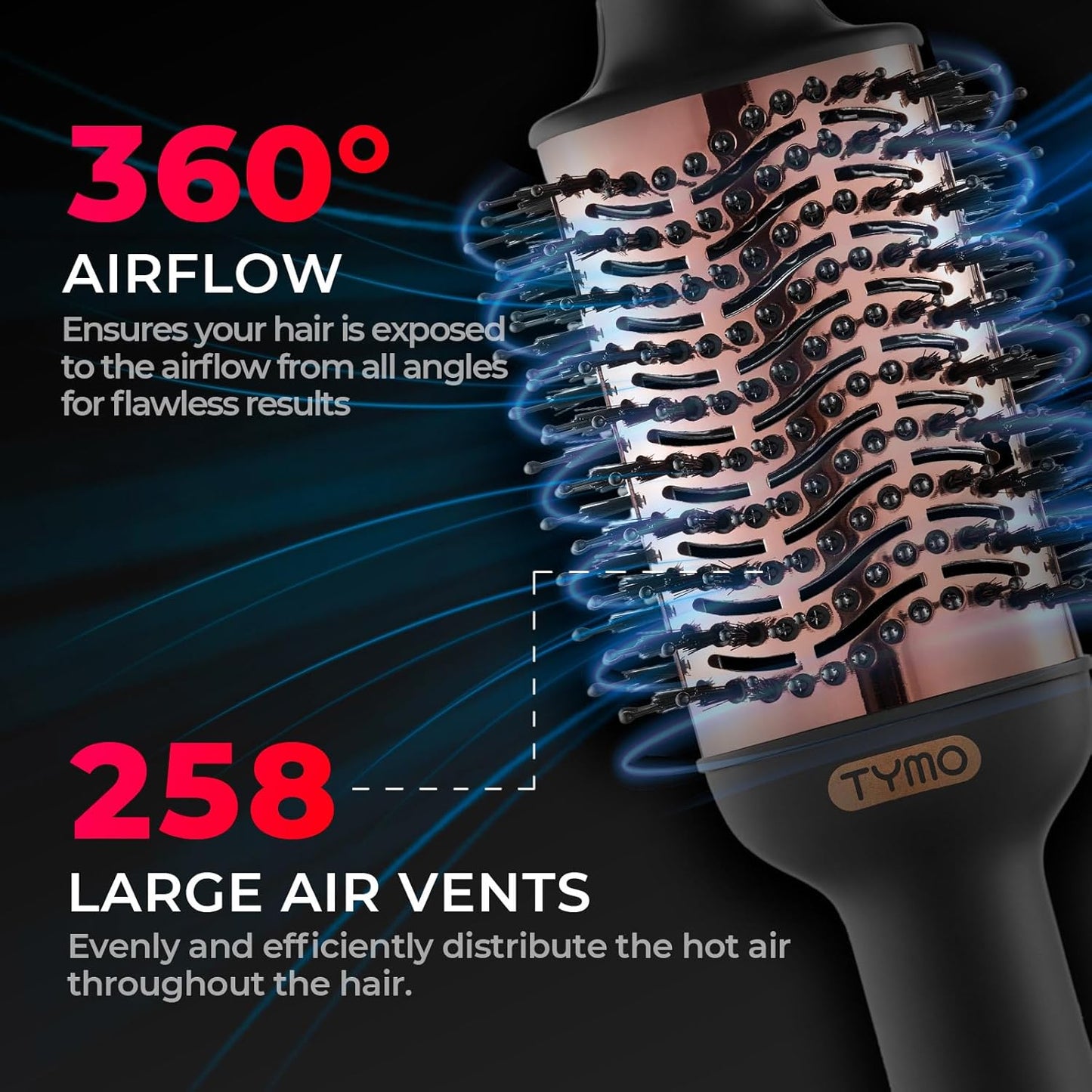 HotTYMO Hair Dryer Brush Blow Dryer Brush in One, 4 in 1 Ionic Hairdryer and Styler Volumizer with Oval Titanium Barrel, Hot Air Straightener for Smooth Frizz-Free Blowout, Gold, 2.85 Inch