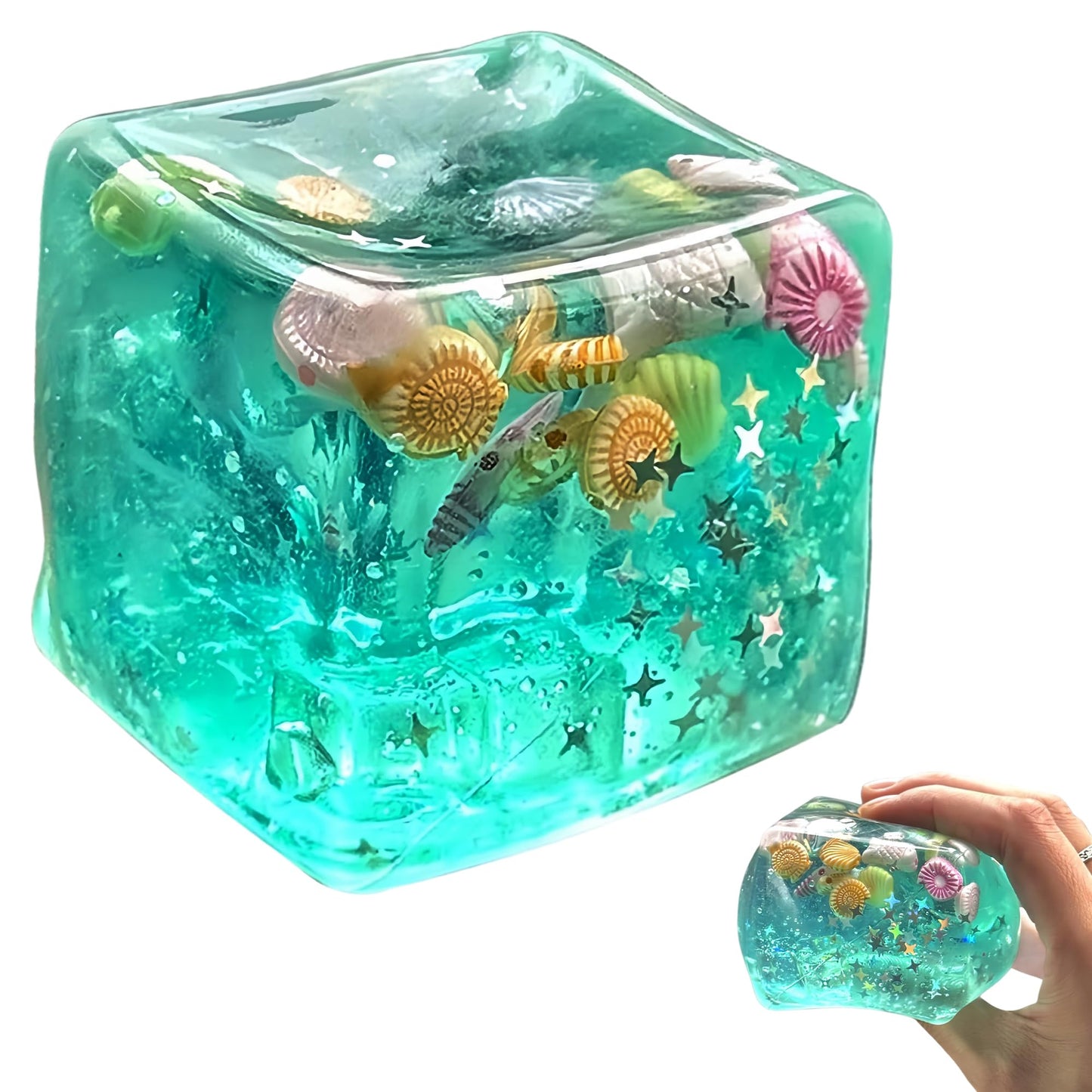 HotIce Cube Cube Fidget Toys - Sensory Toys for Adult with Real Sea Shells, Squishy Fidget Toy for ADHD, Anxiety Relief | Non-Toxic Squeeze Ball for Focus & Calm for School, Office