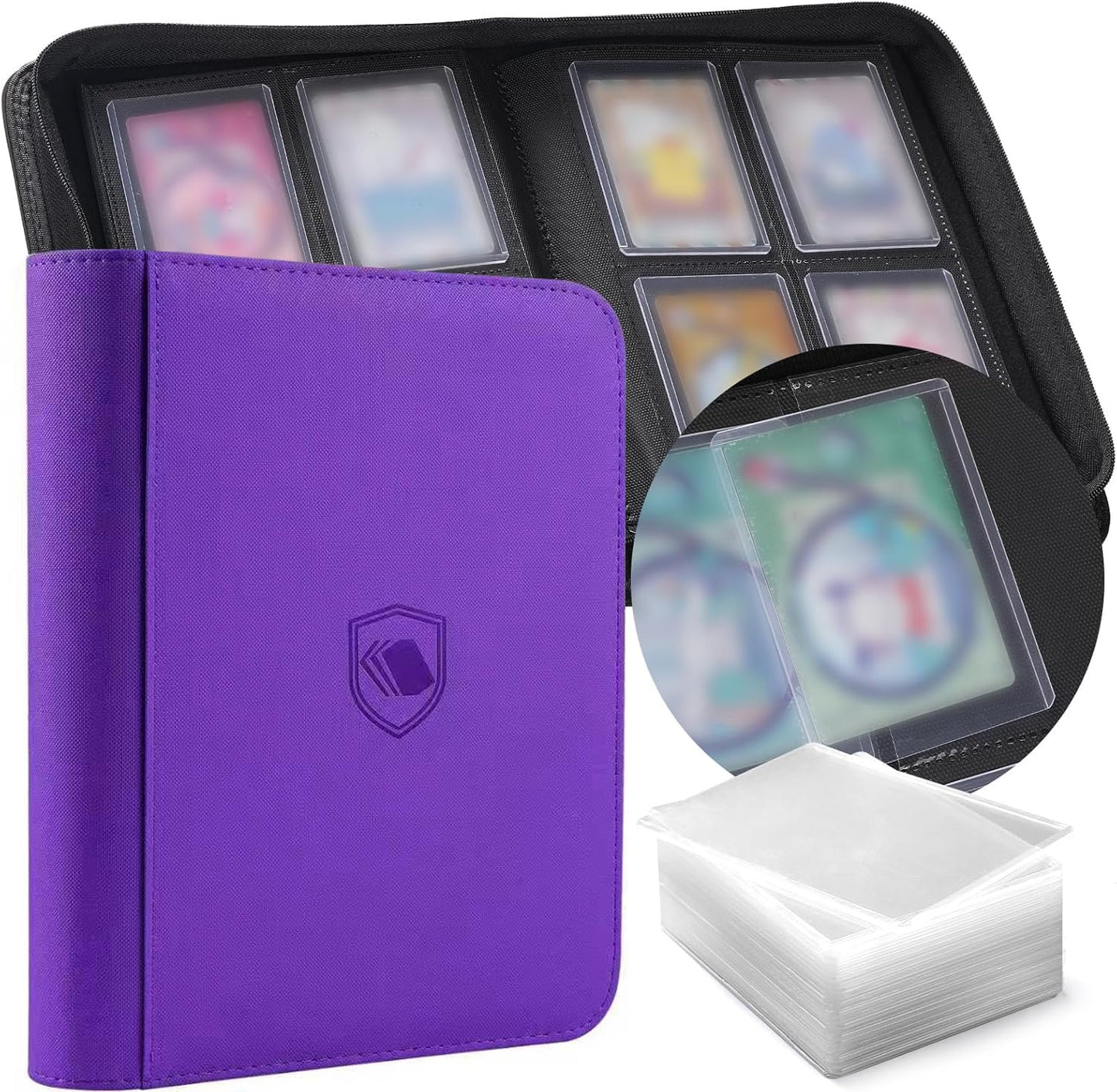 HotTop Loader Binder 9 Pocket, Holds 360 Toploaders, 100 Toploaders INCLUDED | Toploader Binder for 3" x 4" Rigid Toploaders, Trading Card Binder for TCG, MTG, Sport Cards, PU Leather Cover, Side Loading