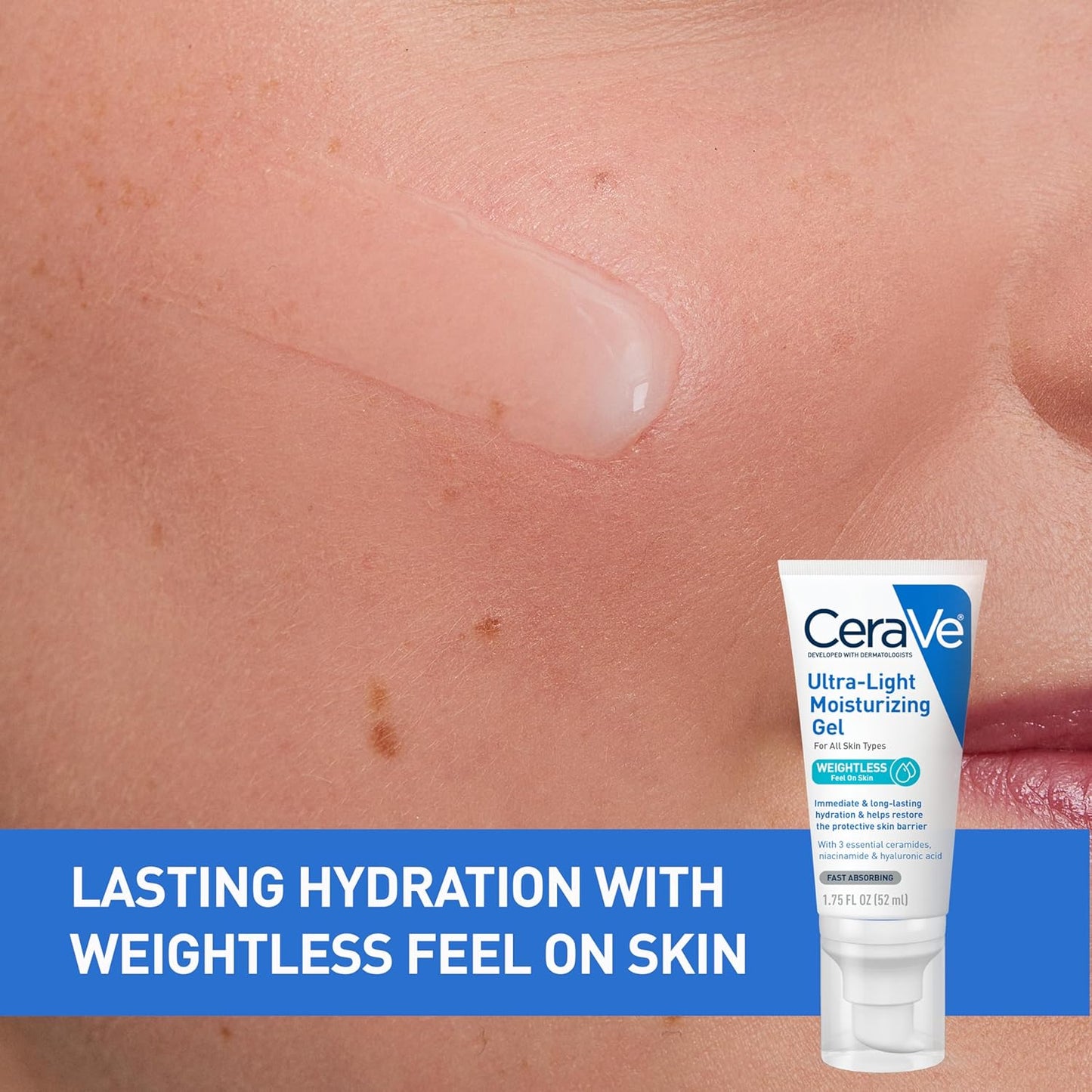 HotCeraVe Ultra-Light Moisturizing Gel, Hydrating Gel Face Moisturizer For Men & For Women with Ceramides, Niacinamide, Hyaluronic Acid, Fragrance Free, Oil-Free, Mattifying Moisturizer, 1.75 FL Oz
