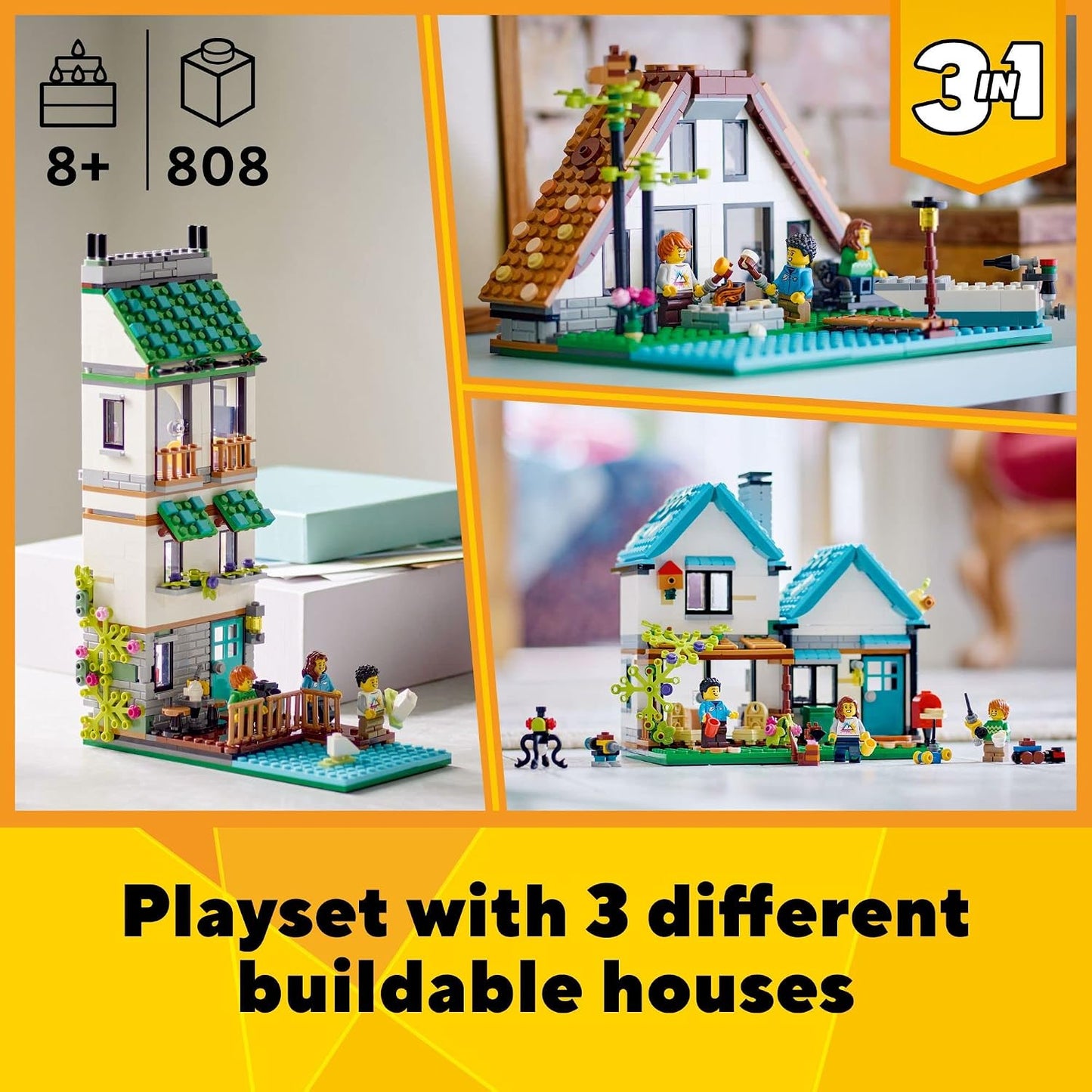HotLEGO Creator 3 in 1 Cozy House Building Toys - Toy Figures & Pretend Play Playsets for Boys & Girls, Ages 8+ - 3 Building Options - Gift for Birthdays - 31139