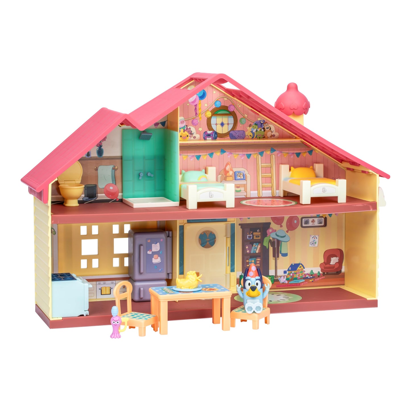 HotBluey and Bingo Supermarket Playset, Escalator & Sounds, 15 Pieces | 3 interactive levels, rooftop café, 24 sound effects, exclusive Bingo & Bluey figures; pretend play for kids ages 3+