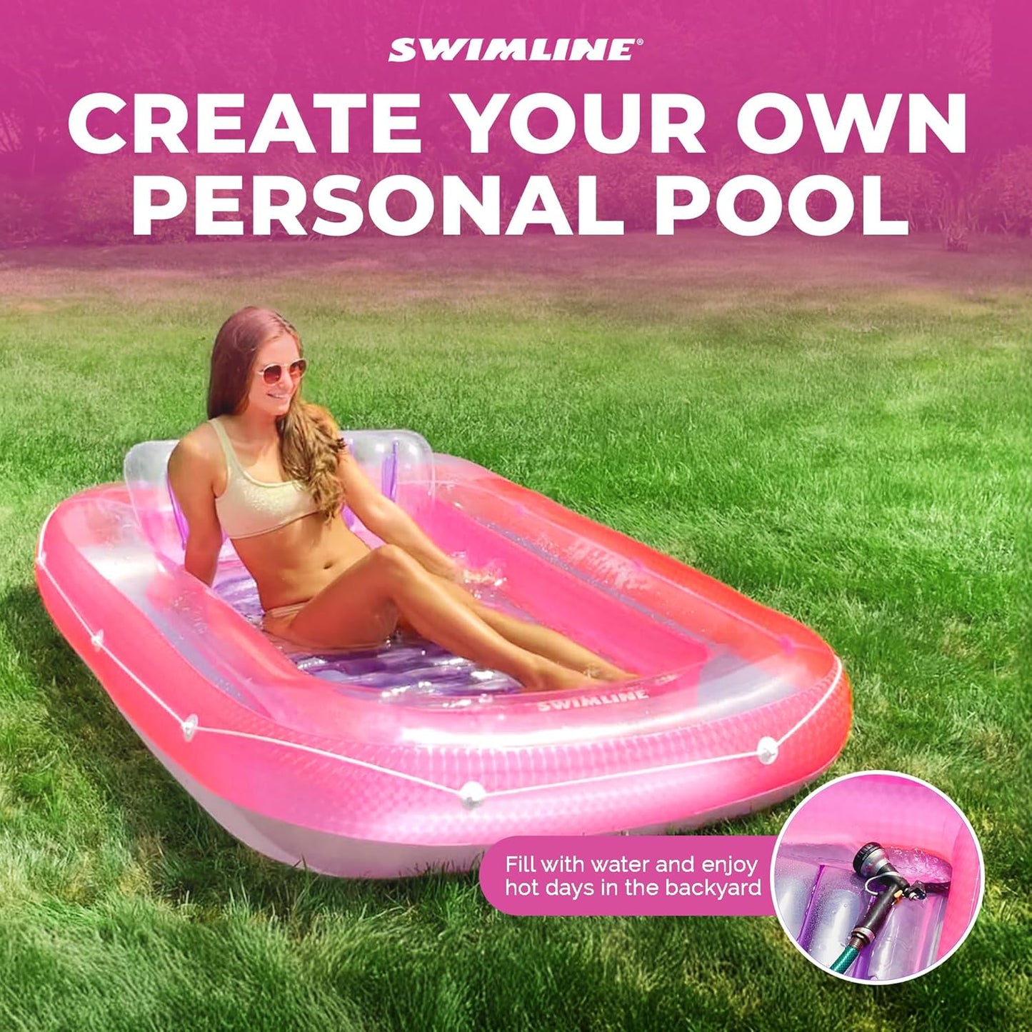 HotSWIMLINE Original Suntan Tub Series Classic Inflatable Tanning Float Floating Lounge | Personal Tan Pool Hybrid Lounger | Adjustable Pillow | Fill with Water | Reflective Tanning Design