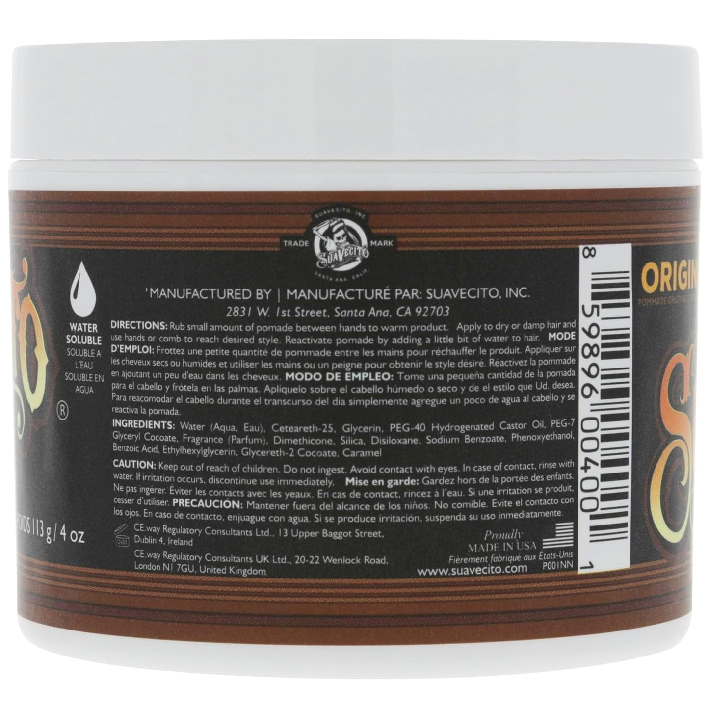 HotSuavecito Pomade Original Hold For Men 4 oz, 1 Pack - Medium Shine Water Based Wax Like Flake Free Hair Gel - Easy To Wash Out - All Day Hold For All Hairstyles