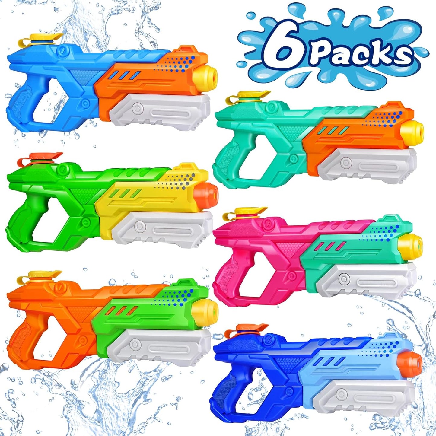 Hot Quanquer 600cc Water Guns for Kids & Adults - 6 Pack Super Squirt Blasters Soaker with Long Range, High Capacity Pump Action, Summer Swimming Beach Outdoor Water Fighting Play Pool Toys for Boys Girls