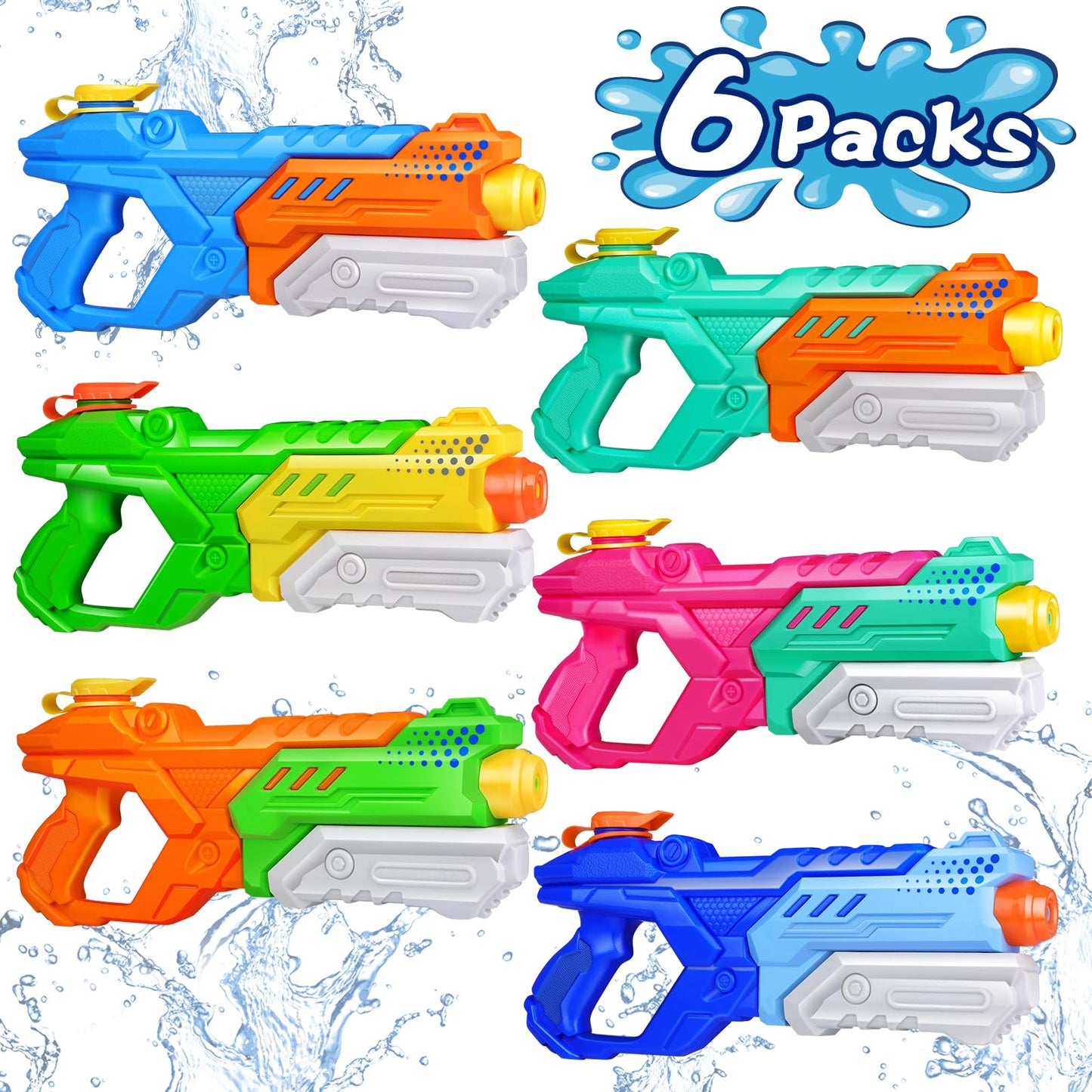 Hot Quanquer 600cc Water Guns for Kids & Adults - 6 Pack Super Squirt Blasters Soaker with Long Range, High Capacity Pump Action, Summer Swimming Beach Outdoor Water Fighting Play Pool Toys for Boys Girls