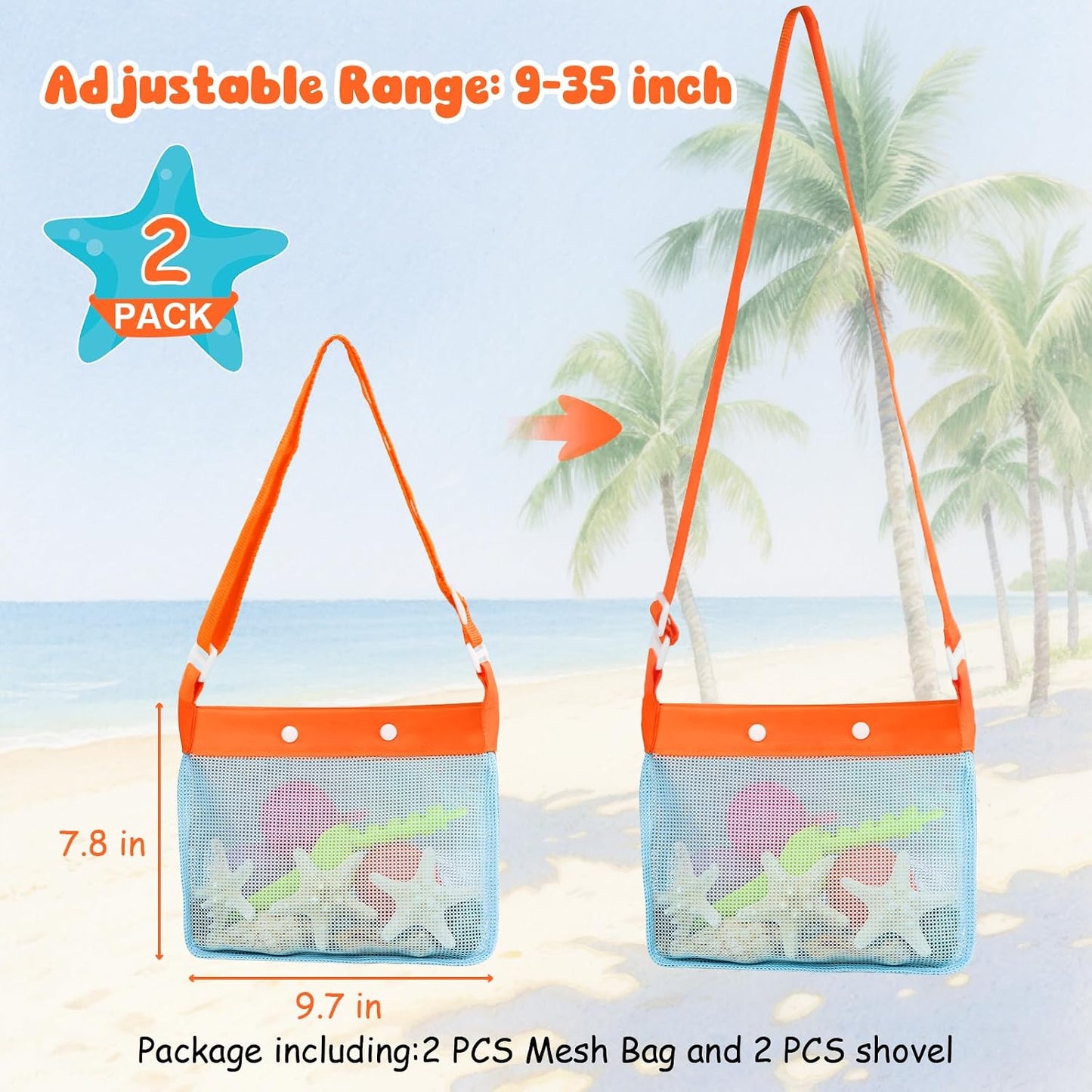 Hot 2 PCS Beach Mesh Shovel Sand Sifters with 2 PCS Mesh Beach Bag | Shark Tooth Sifter for Shell Collecting, Filter Sand Scooper Shells Tools for Boys and Girls