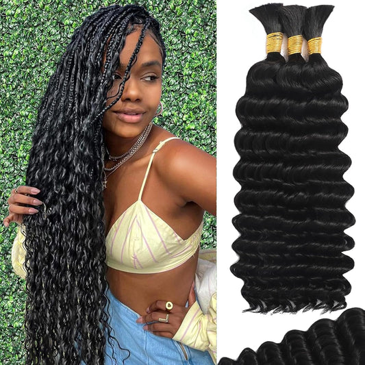 HotMOTFIN Human Braiding Hair for Boho Braids 20 Inch Curly Wave Bulk Bundles | 110g Boho Hair for Braiding, 12A 100% Virgin, Long-lasting, Tangle Free, Deep Wave, Knotless Bohemian Braid, Natural Color