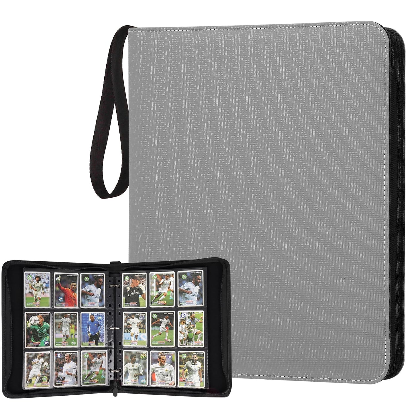 HotGERMUN 9 Pocket Trading Card Binder,720 Cards,40 Top-Loading Pages, Double Sided Pockets PU Cover Zipper Collection Album Folder for Standard MTG, TCG, Sports Cards(Black)