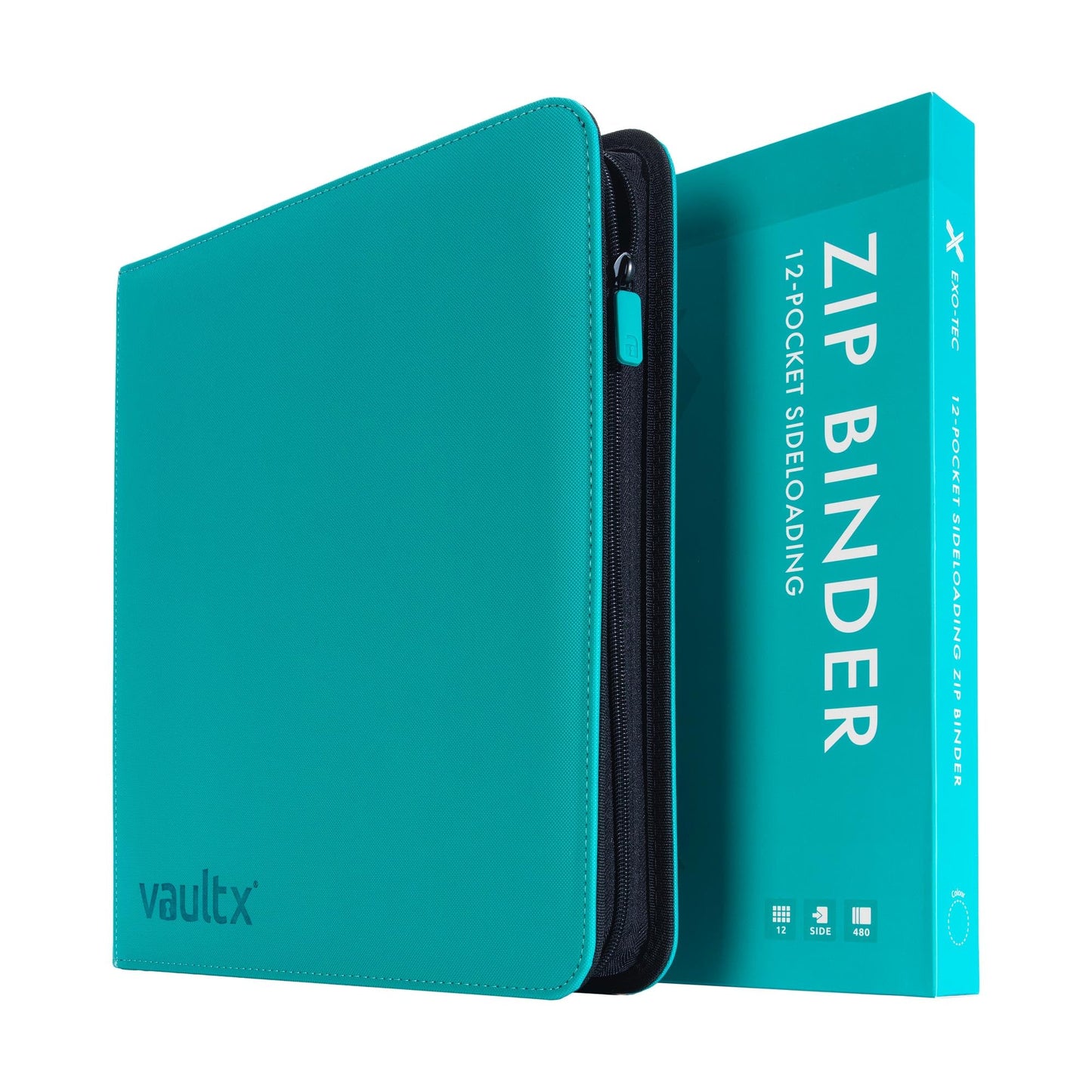 Hot Vault X 12 Pocket Zip Trading Card Binder 480 Cards Exo-Tec (Black) | Holds 480 standard-size TCG cards in 20 side-loading 12-pocket pages. Padded, water-resistant Exo-Tec cover.